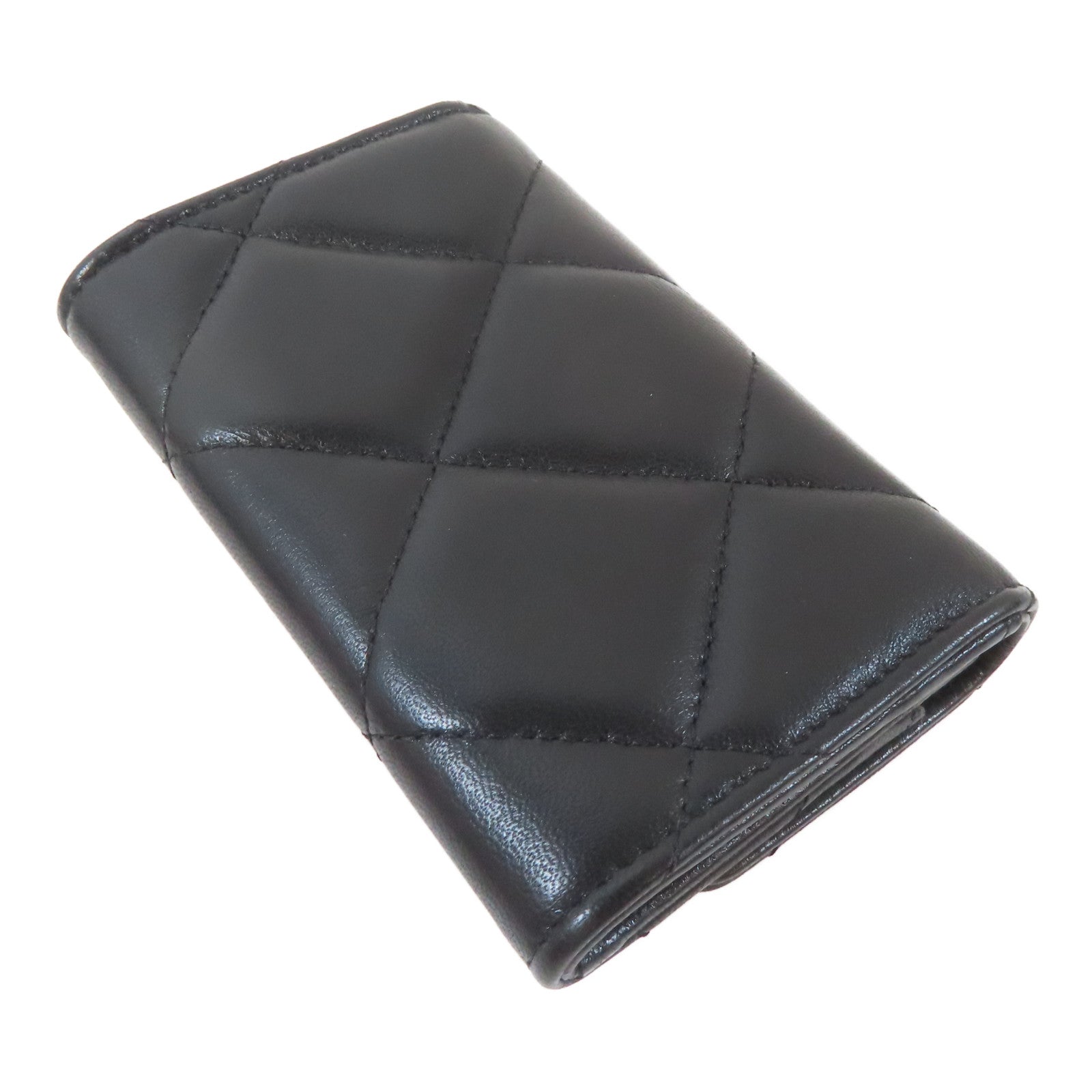 CHANEL 菱格羊皮皮革Card Case金扣卡片套黑色