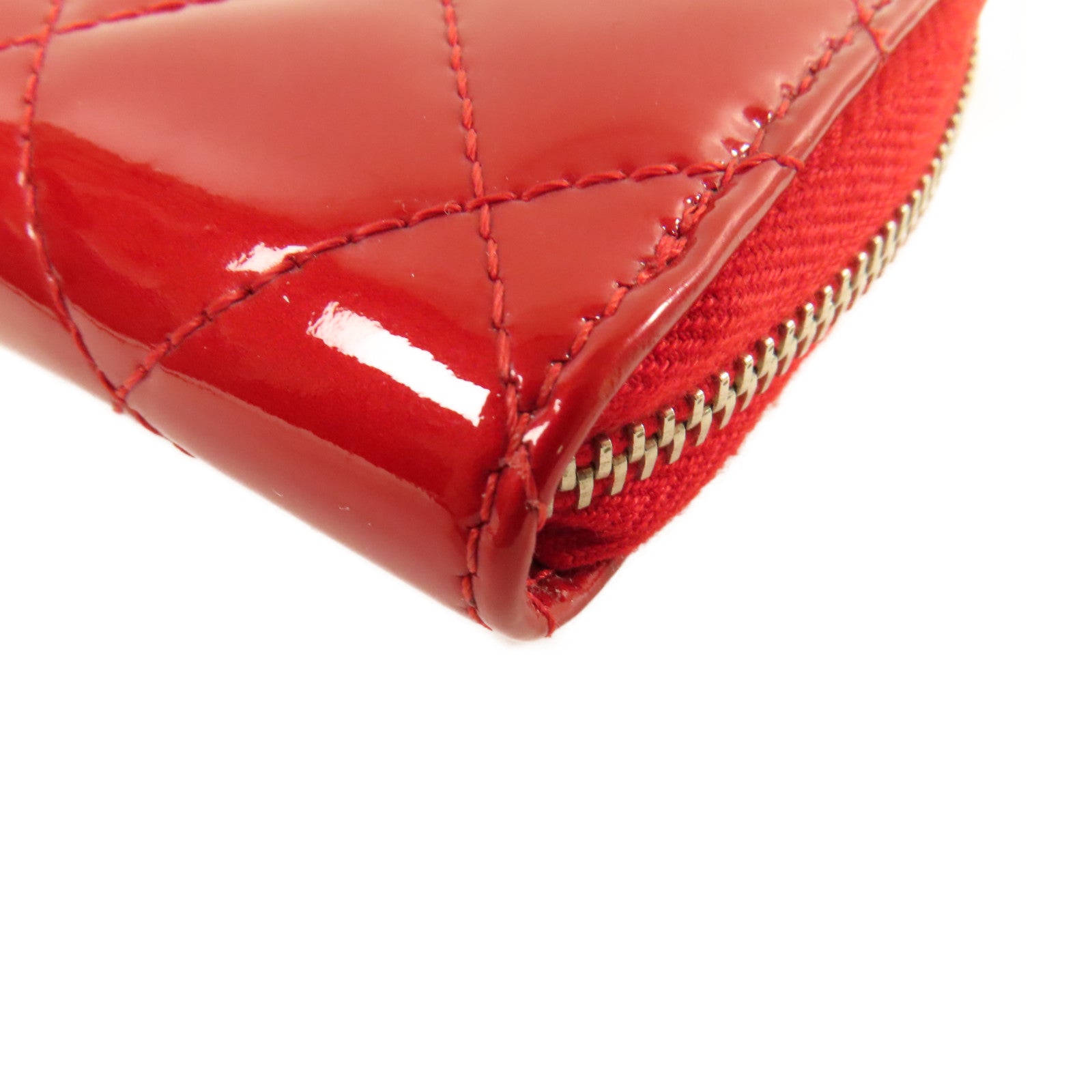 CHANEL 【激減優惠】菱格漆皮皮革Coin Case銀扣零錢包紅色