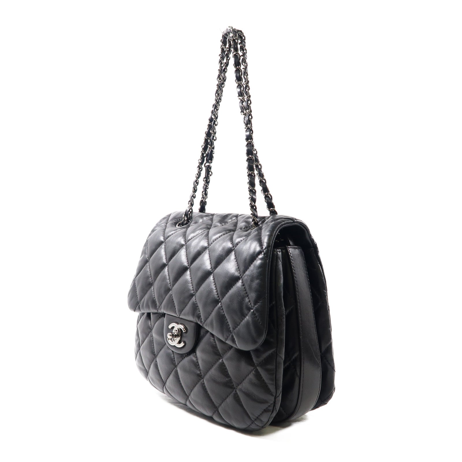 CHANEL 【激減優惠】菱格羊皮皮革Chain Shoulder銀扣鏈帶肩背袋黑色