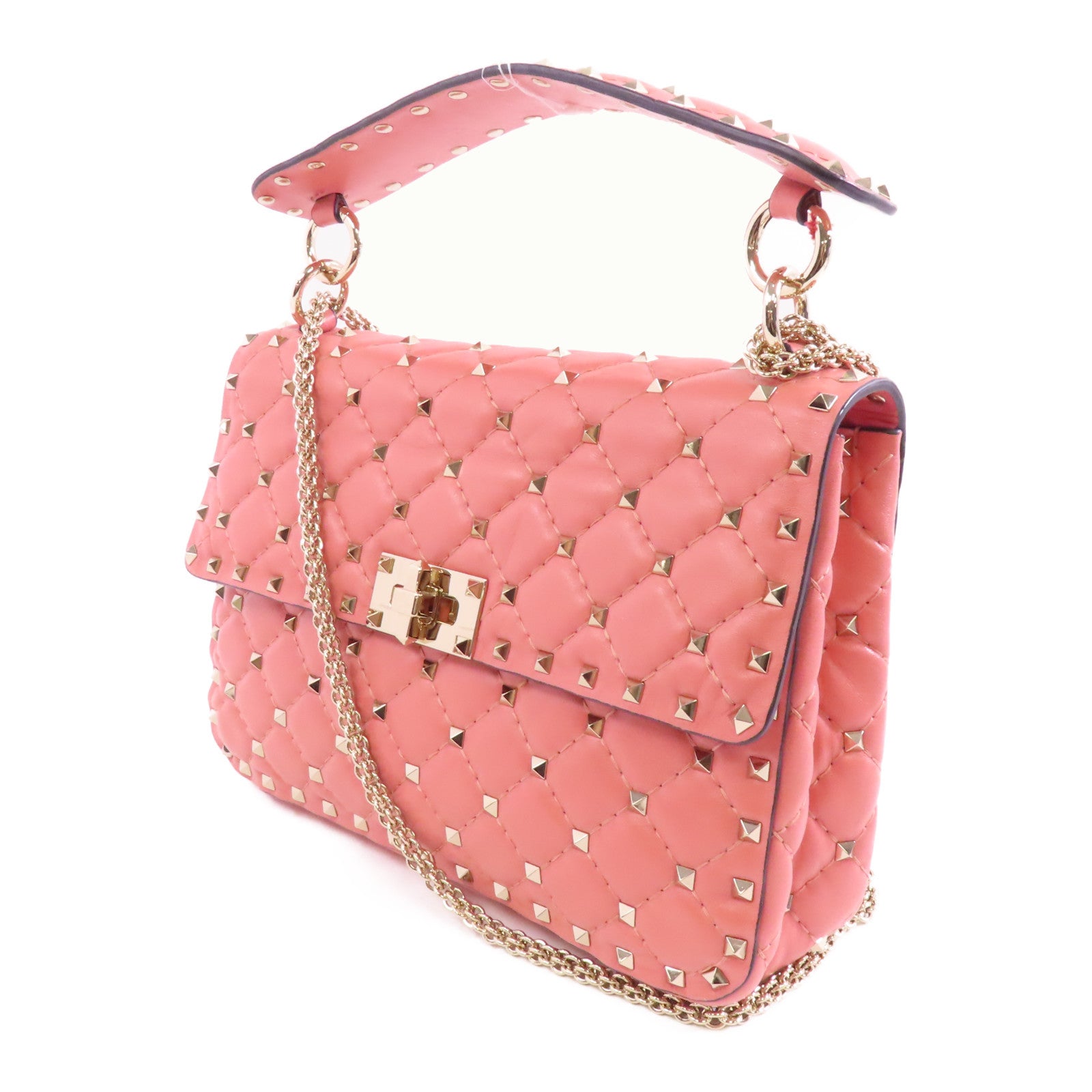 Valentino 【激減優惠】牛皮皮革Chain Shoulder金扣鏈帶手挽肩背兩用袋粉紅色