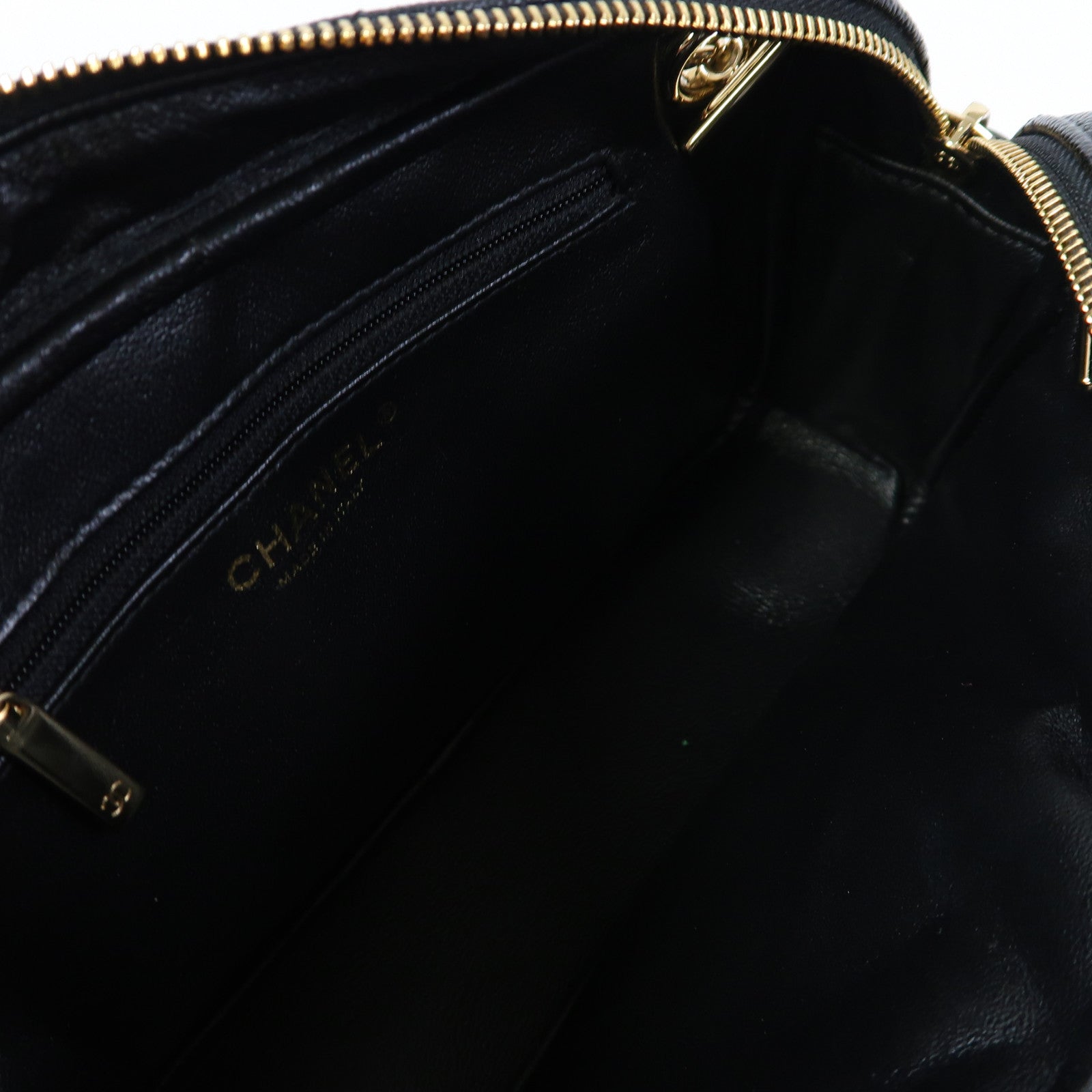 CHANEL 菱格Caviar皮革Chain Shoulder金扣鏈帶肩背袋黑色