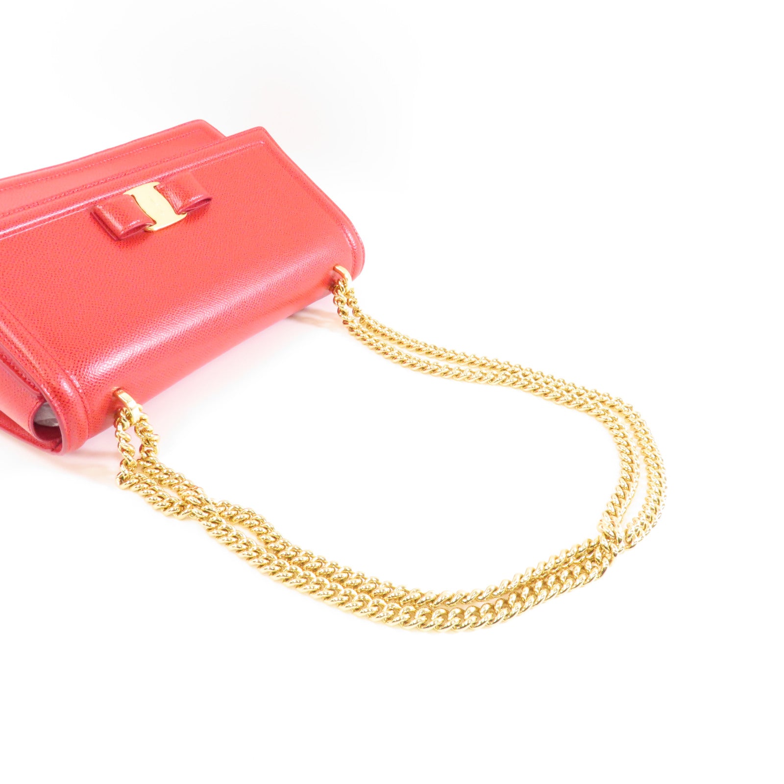 Salvatore Ferragamo 牛皮皮革Chain Shoulder Bag金扣鏈帶肩背袋紅色
