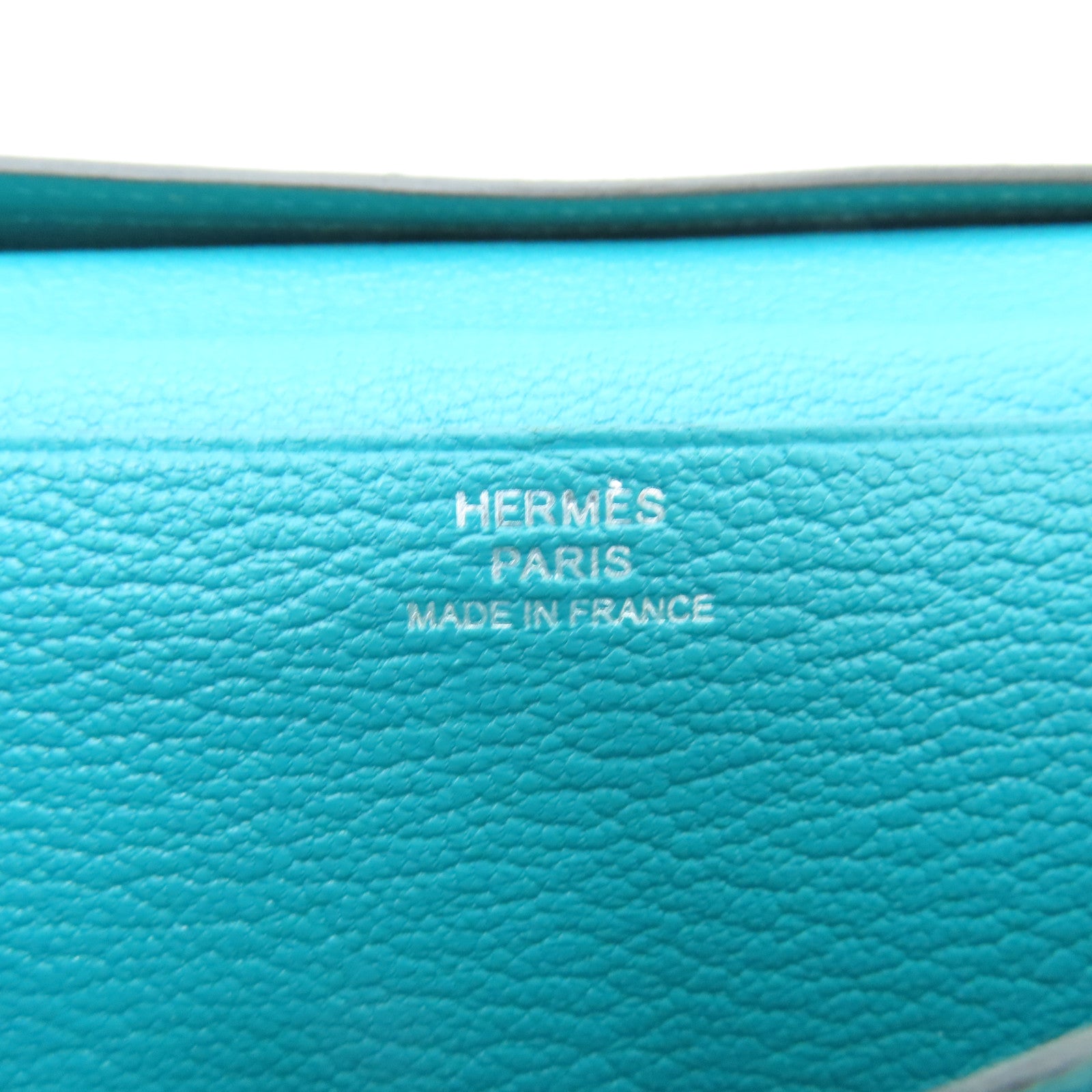 HERMES Chevre Leather Bearn W Snap Silver Buckle Long Wallet Peacock Blue