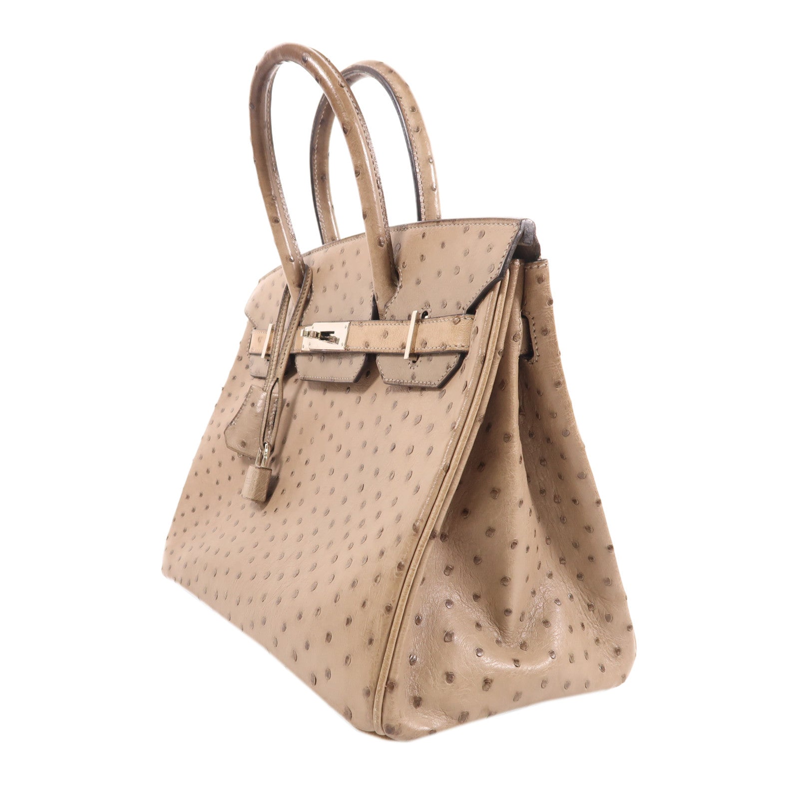 HERMES 鴕鳥皮革Birkin 30銀扣手挽袋灰色