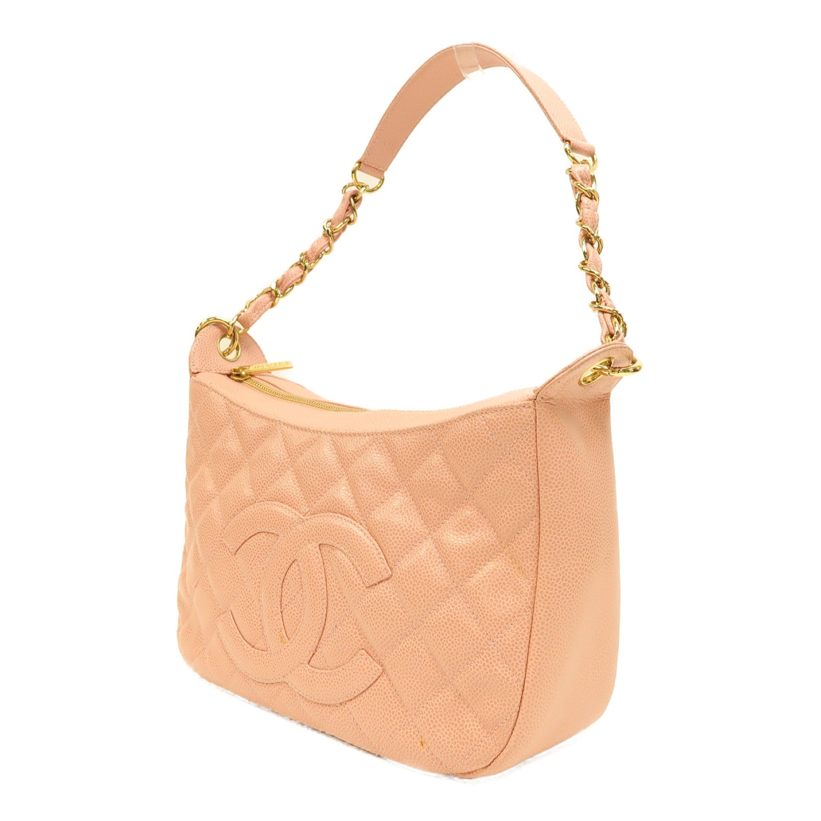 CHANEL 菱格Caviar皮革Vintage Chain Shoulder Bag金扣鏈帶肩背袋粉紅色