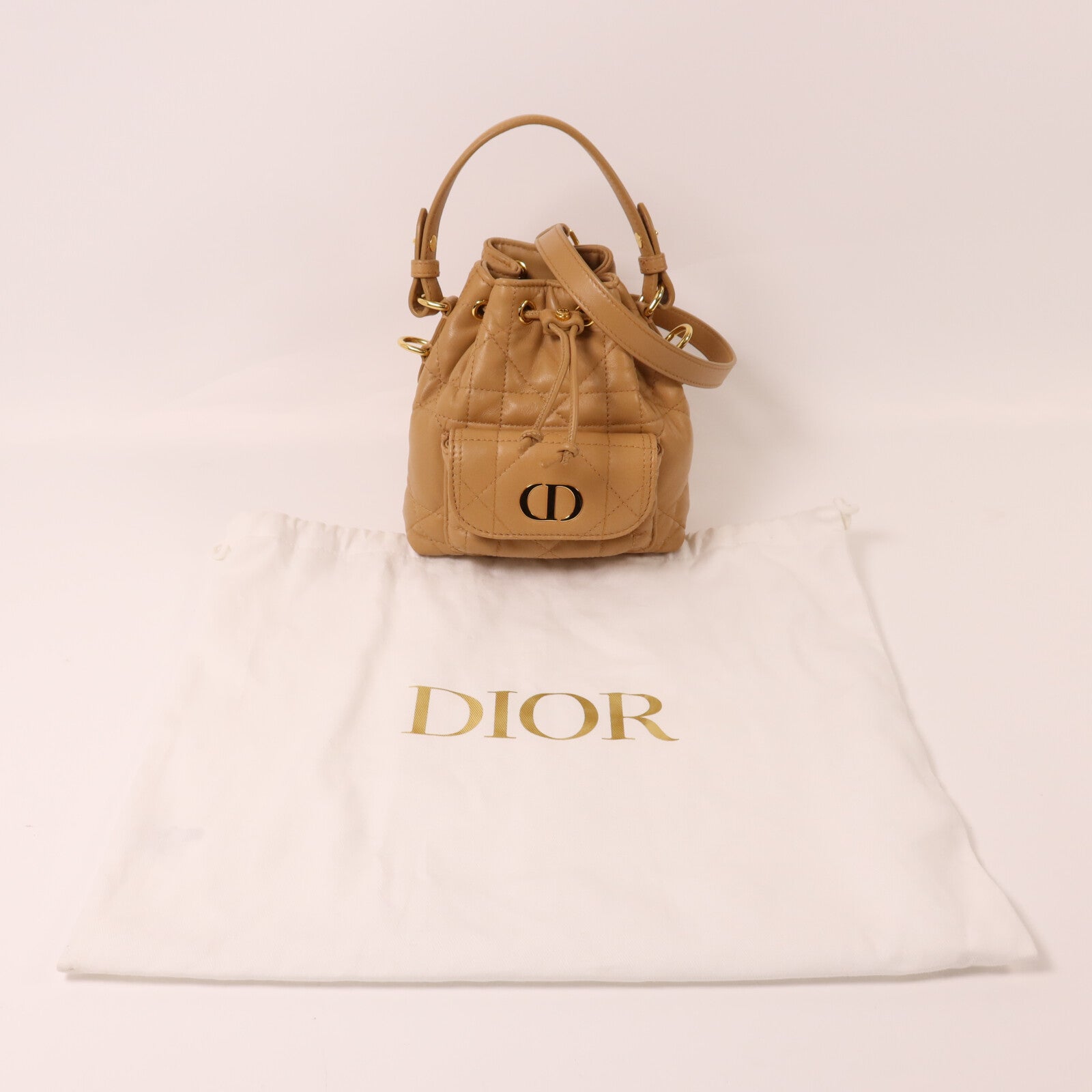 Dior 牛皮皮革Nano Caro Bucket Bag金扣手挽肩背兩用袋