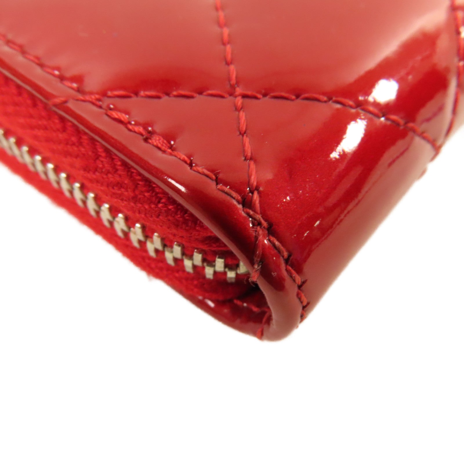 CHANEL 【激減優惠】菱格漆皮皮革Coin Case銀扣零錢包紅色