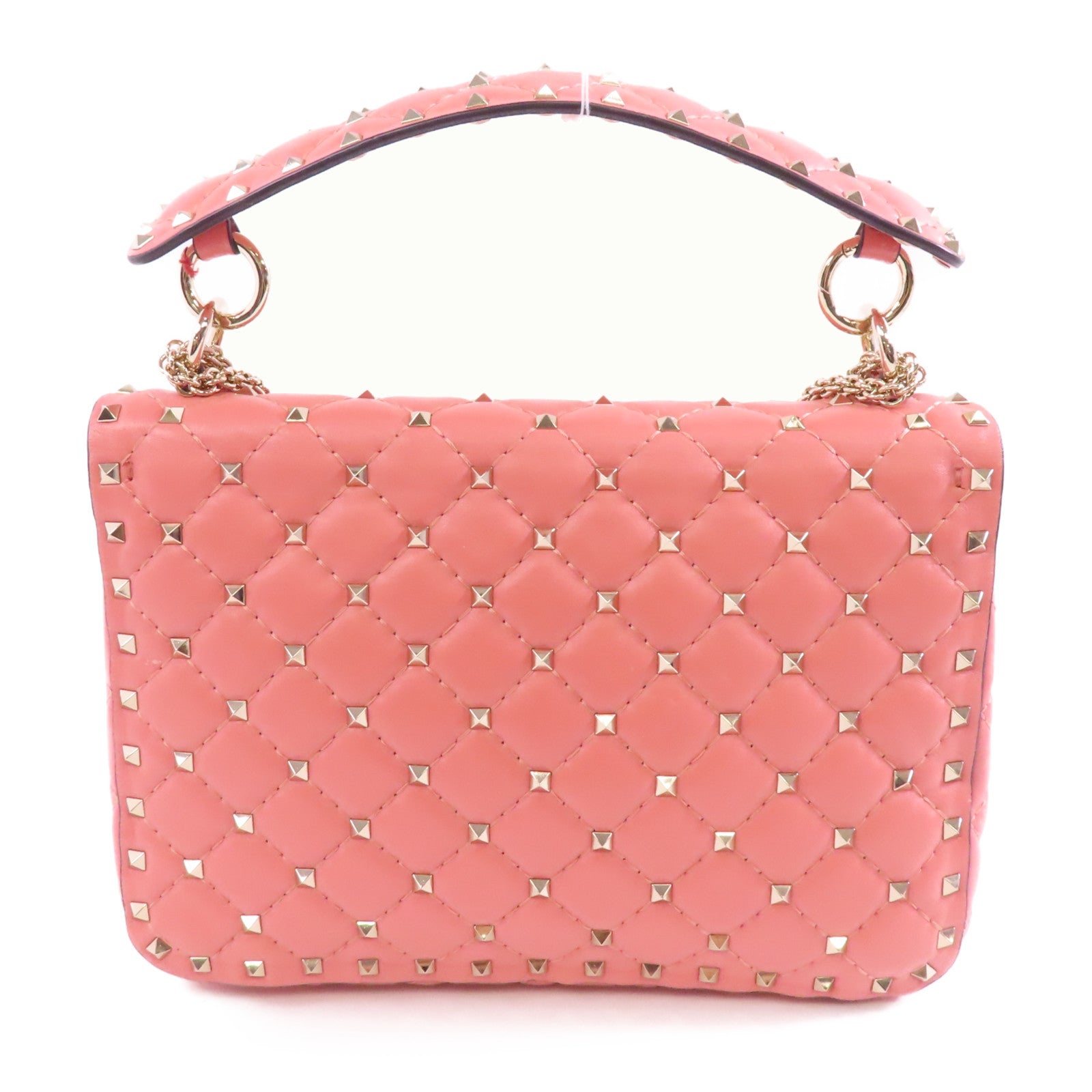 Valentino 【激減優惠】牛皮皮革Chain Shoulder金扣鏈帶手挽肩背兩用袋粉紅色