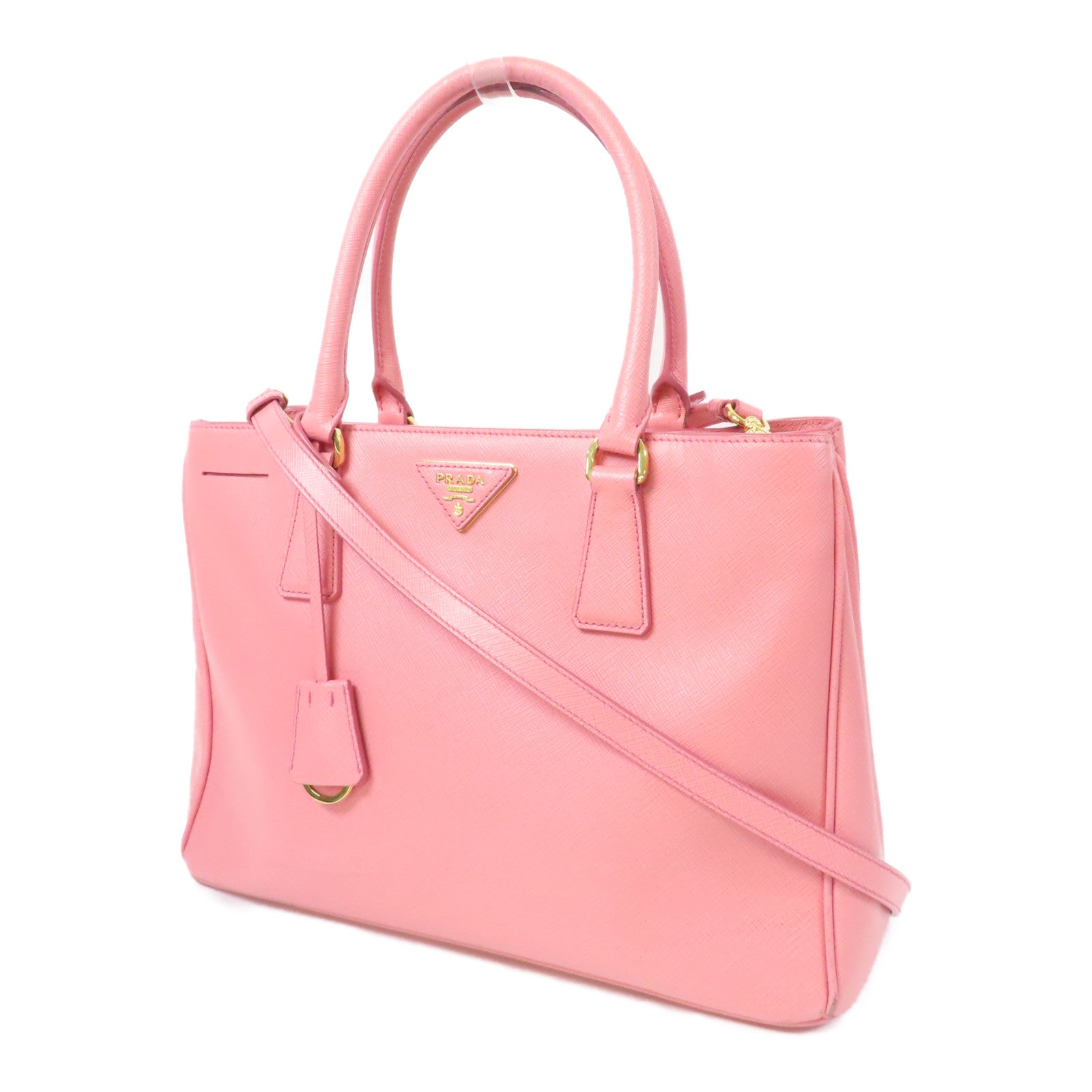 PRADA Saffiano皮革Galleria金扣手挽肩背兩用袋粉紅色