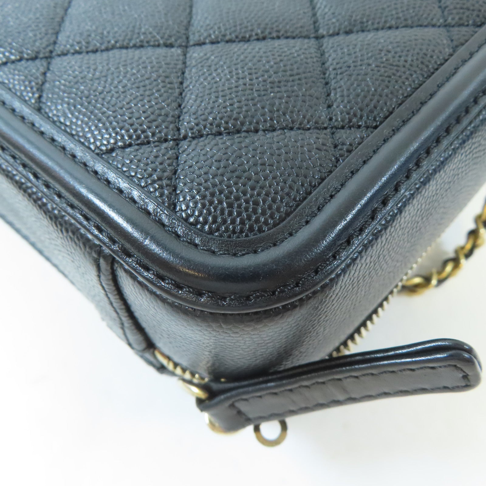 CHANEL 【激減優惠】菱格Caviar皮革Vanity Case金扣鏈帶手挽肩背兩用袋黑色