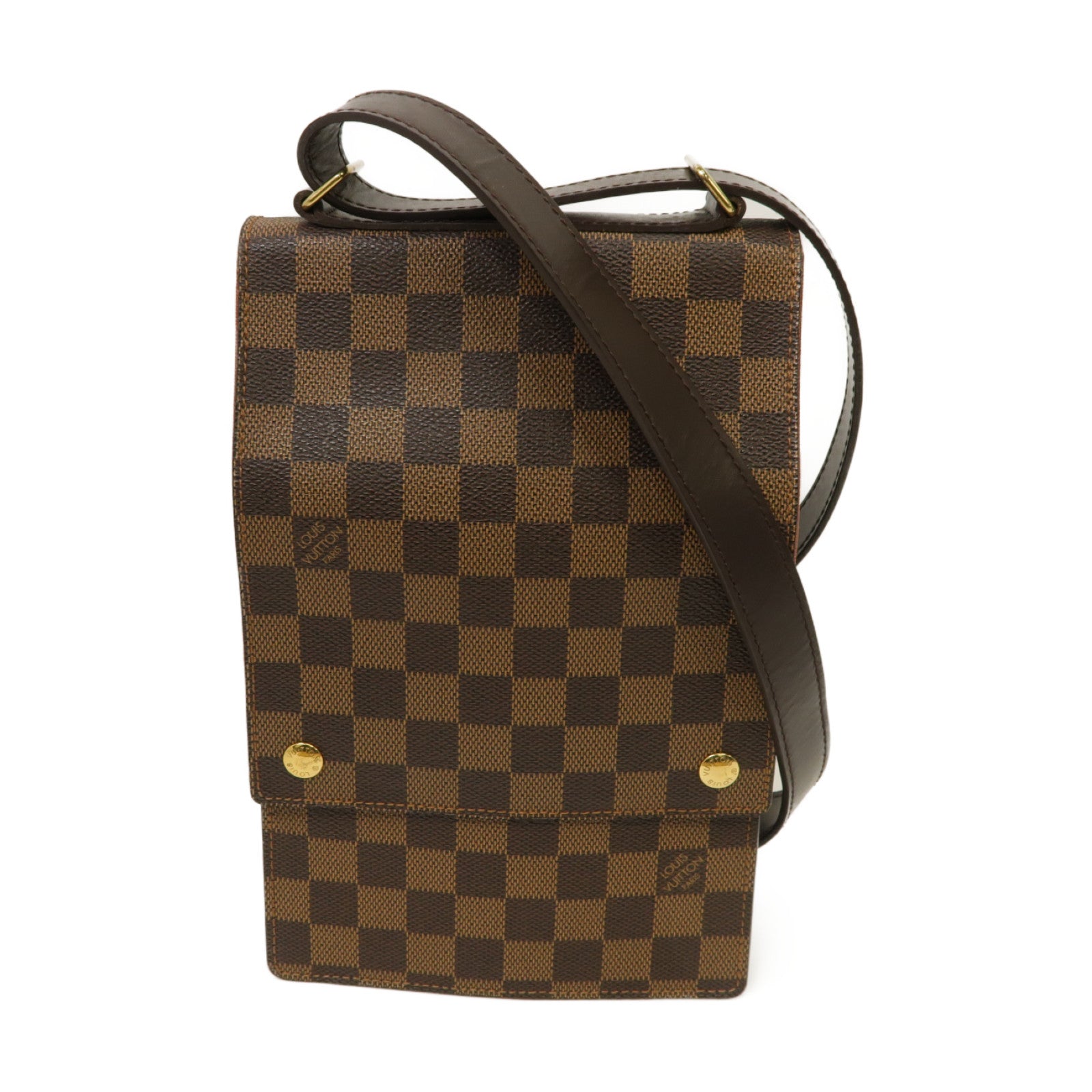 LOUIS VUITTON 【激減優惠】Damier Portello Shoulder Bag金扣肩背袋Ebene