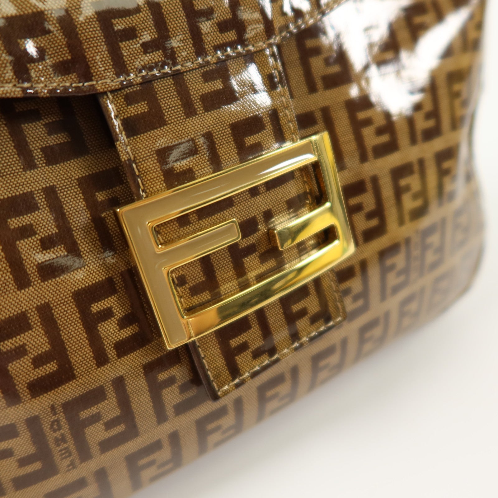 FENDI 塗層帆布Zucchino Double Flap Baguette金扣手挽肩背兩用袋