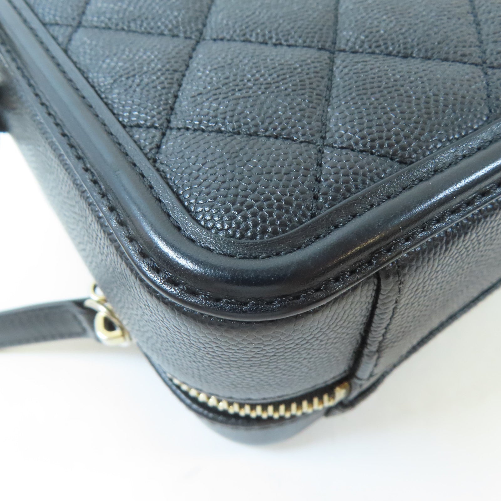 CHANEL 【激減優惠】菱格Caviar皮革Vanity Case金扣鏈帶手挽肩背兩用袋黑色