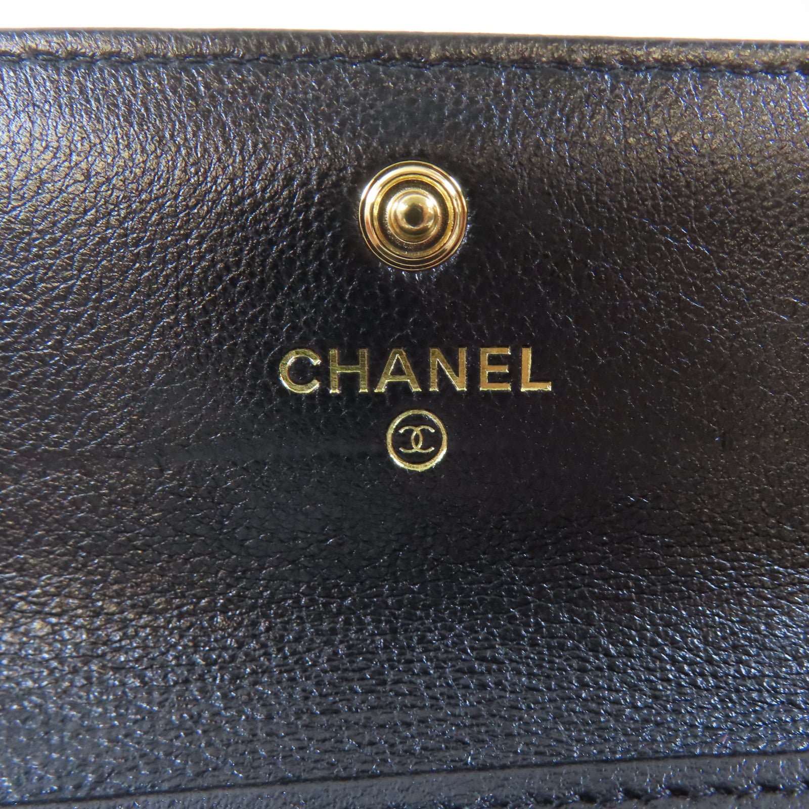 CHANEL 菱格羊皮皮革Card Case金扣卡片套黑色