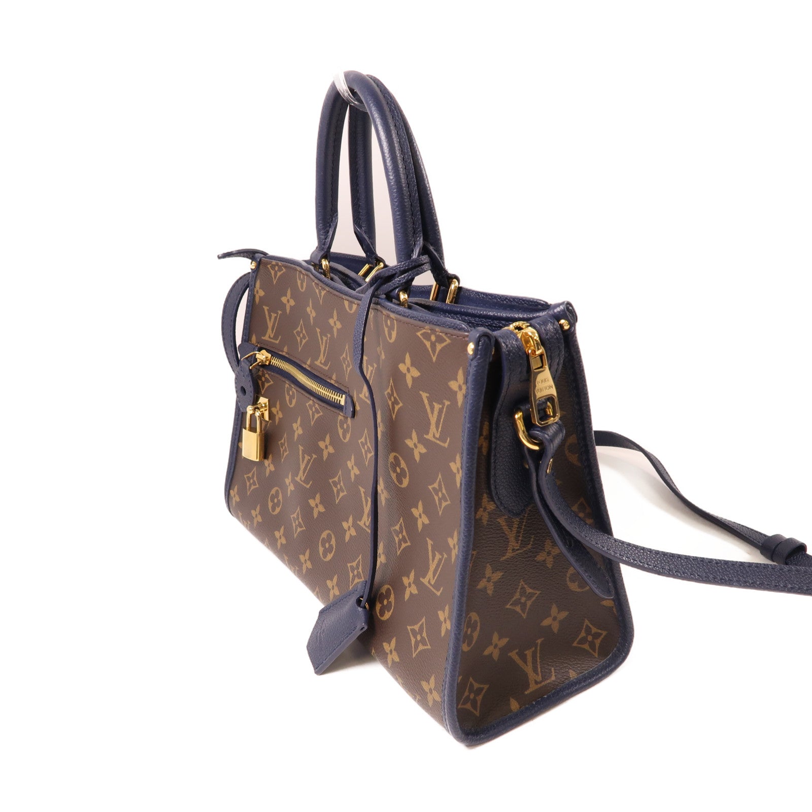 LOUIS VUITTON Monogram Popincourt PM金扣手挽肩背兩用袋啡色/深藍色