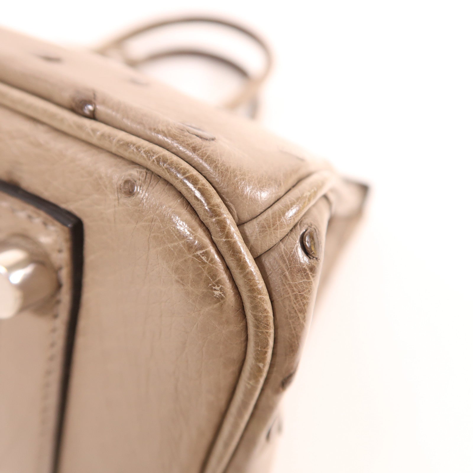 HERMES 鴕鳥皮革Birkin 30銀扣手挽袋灰色