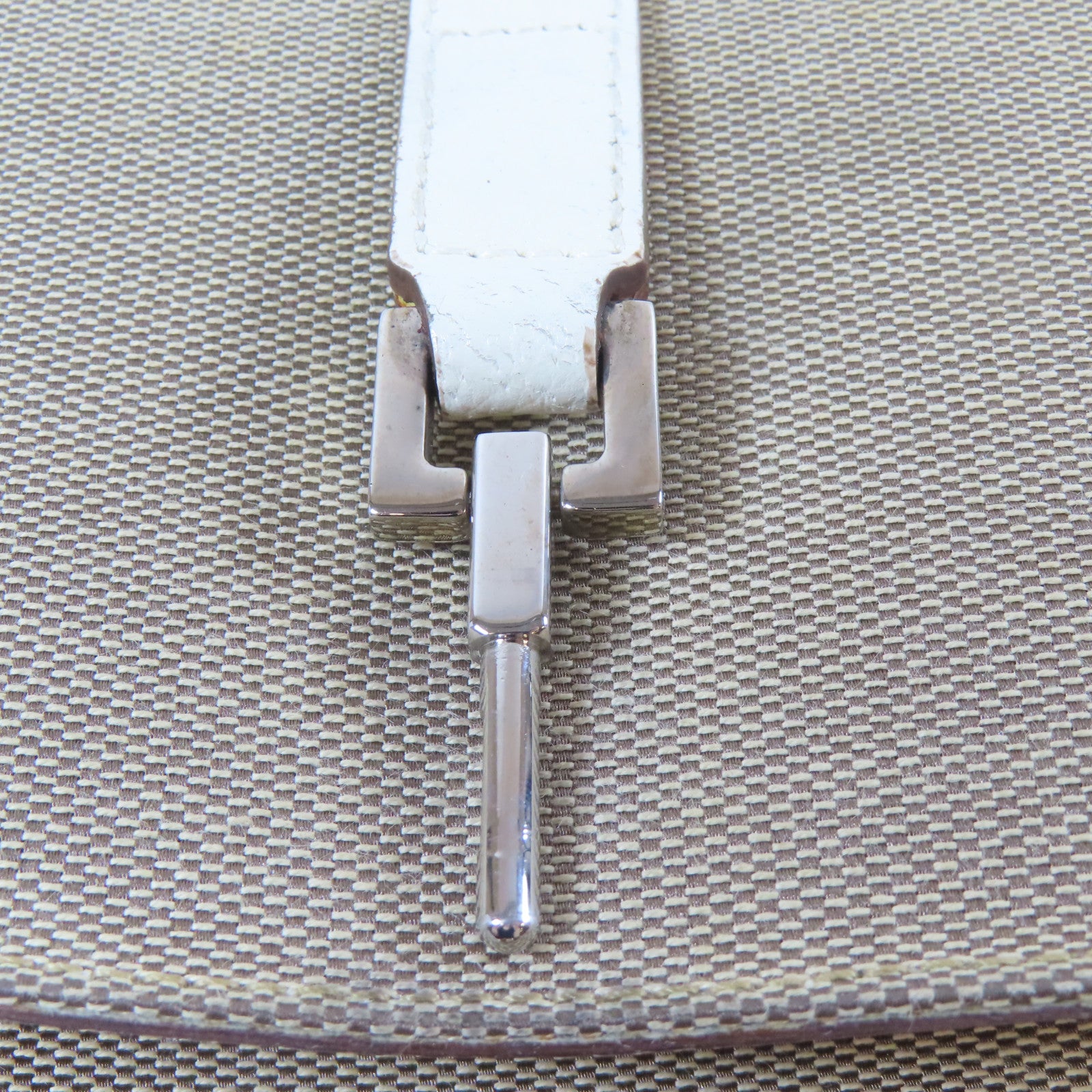 GUCCI 【激減優惠】帆布/皮革Jackie Handbag銀扣手挽袋啡色/白色