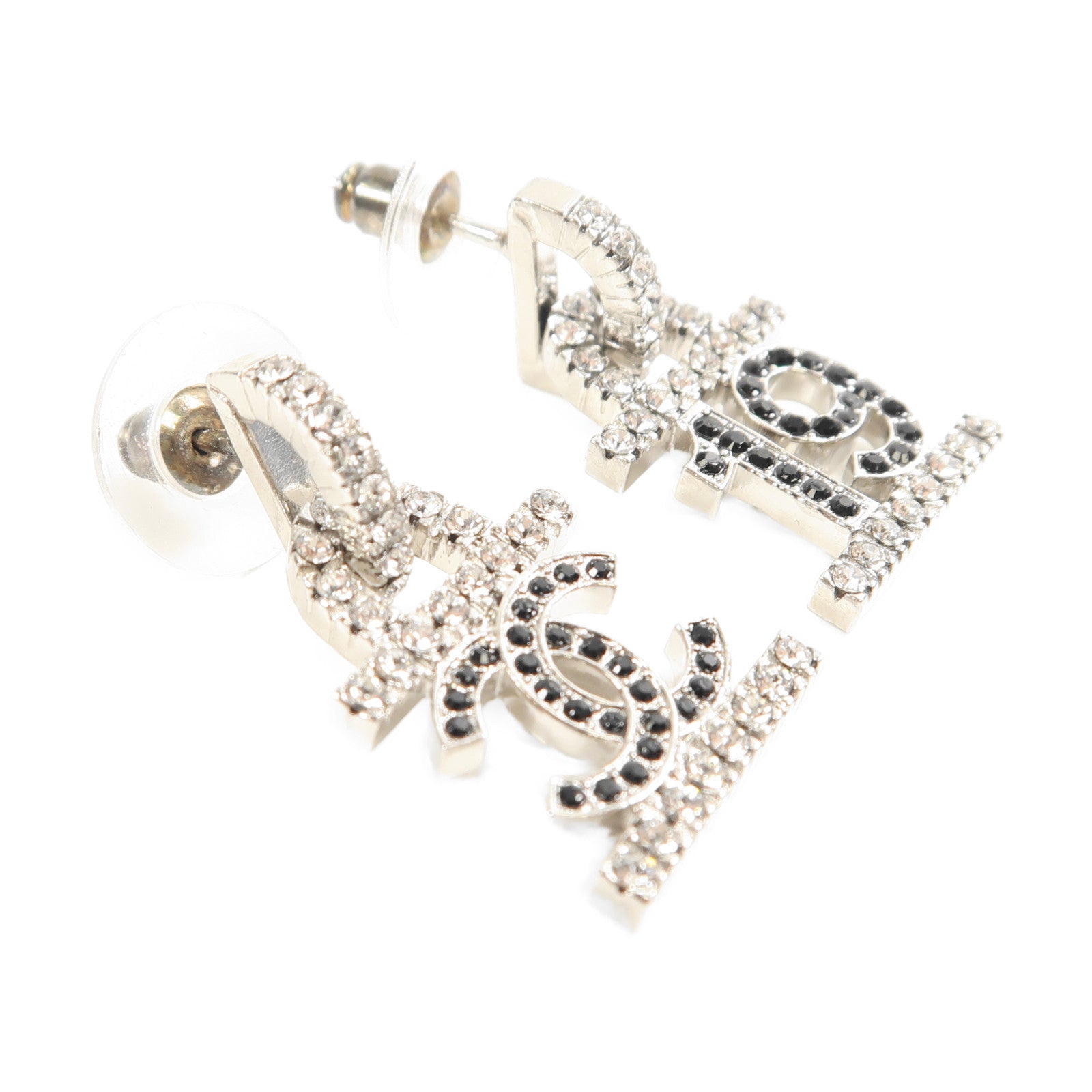 CHANEL (PRICE DOWN) CC Earring Metal Silver/Black