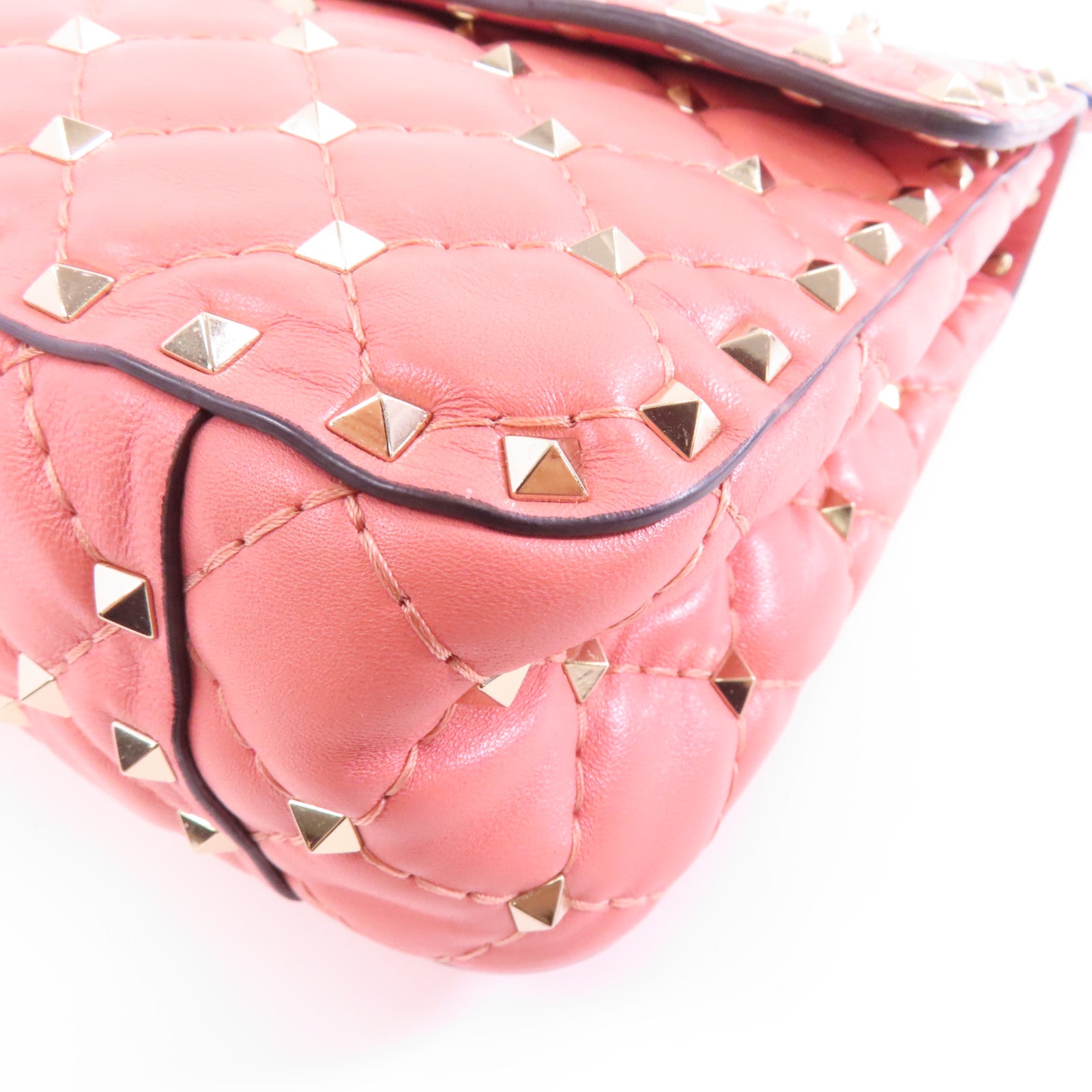 Valentino 【激減優惠】牛皮皮革Chain Shoulder金扣鏈帶手挽肩背兩用袋粉紅色