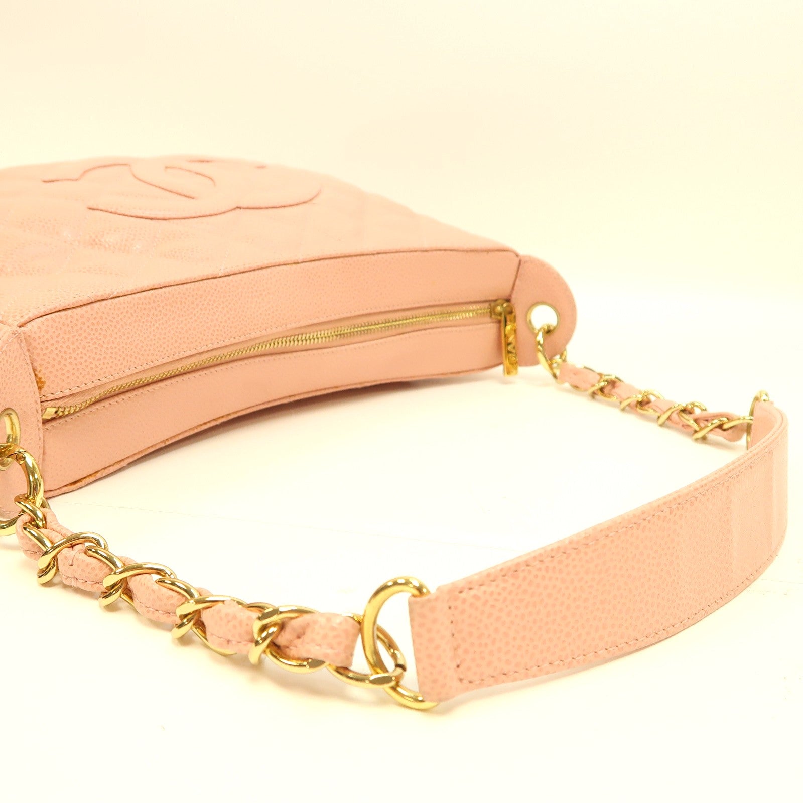 CHANEL 菱格Caviar皮革Vintage Chain Shoulder Bag金扣鏈帶肩背袋粉紅色