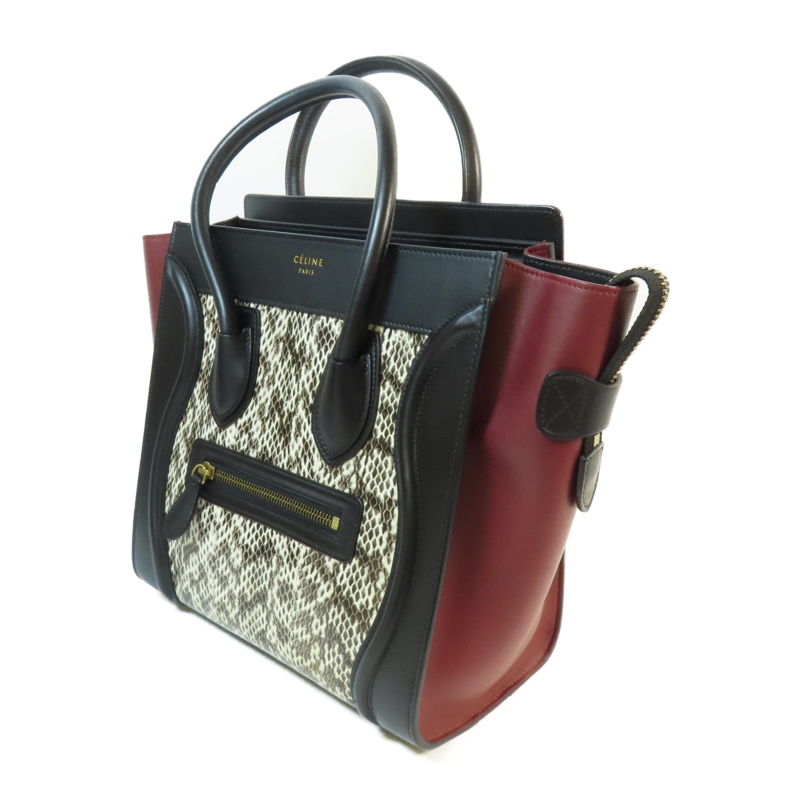 CELINE 牛皮皮革/蛇皮Mini Luggage金扣手挽袋