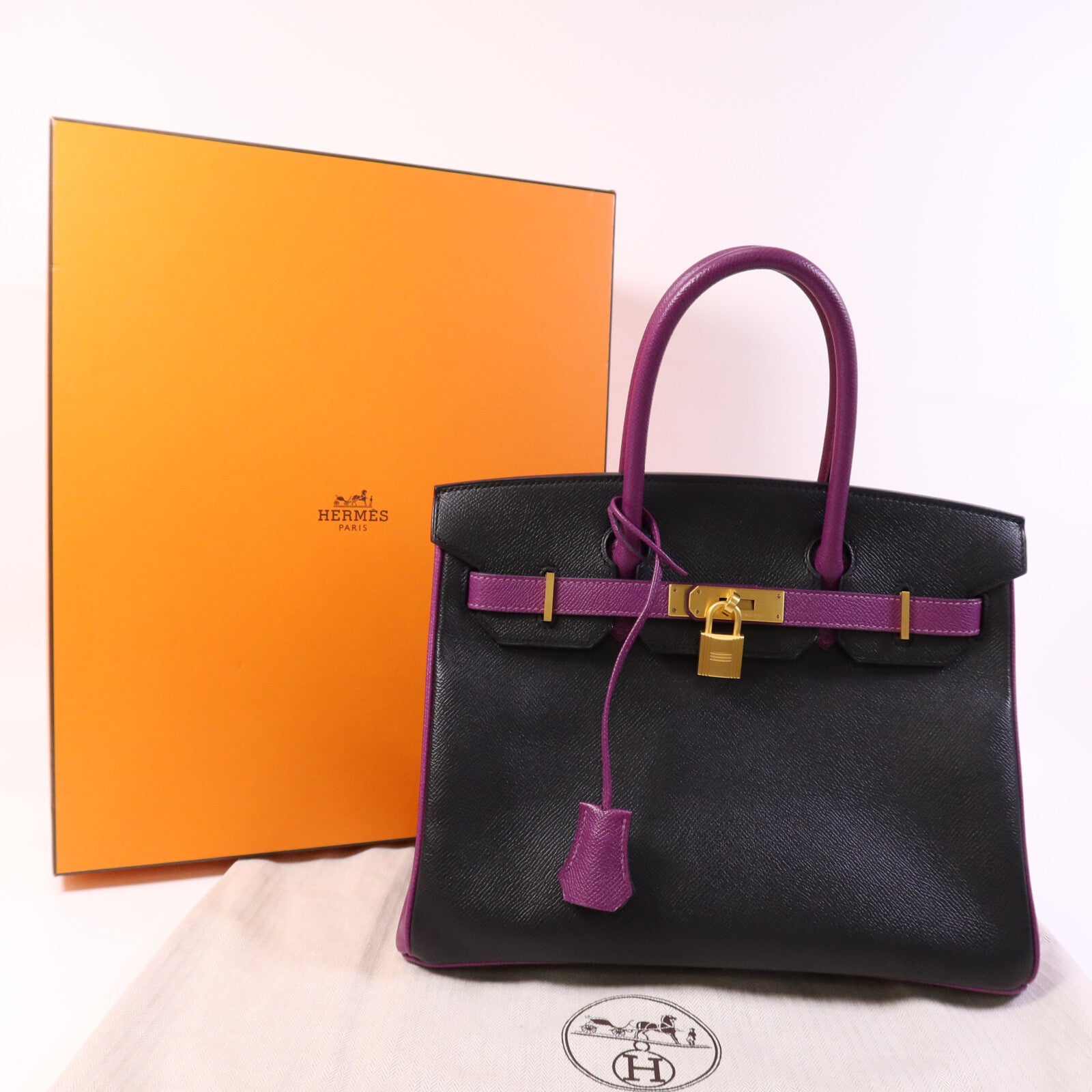 HERMES Epsom皮革Birkin 30金扣手挽袋Anemore/Noir