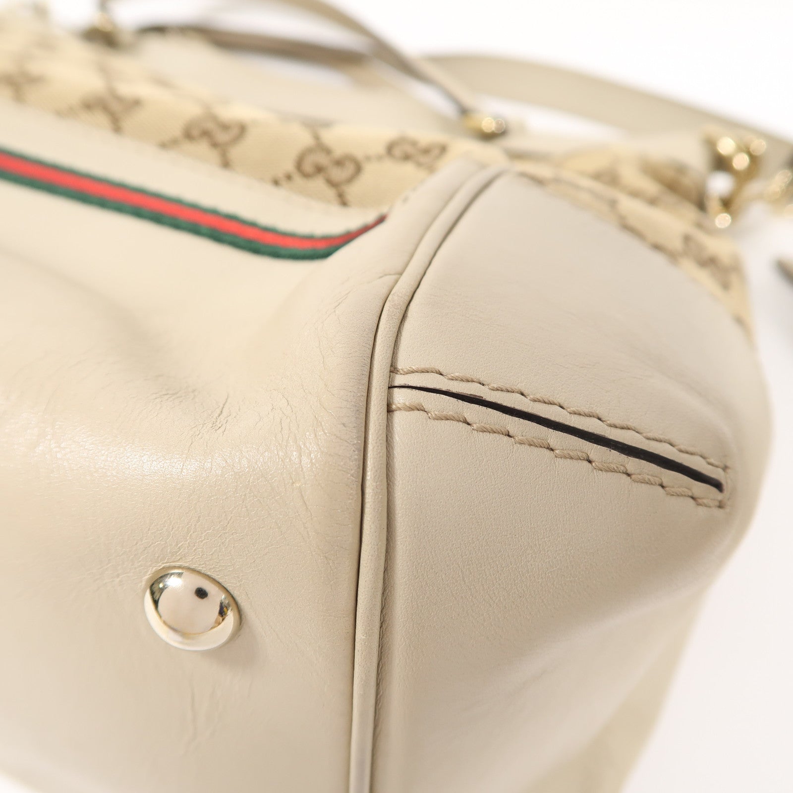 GUCCI 帆布/皮革Mayfair Tote Bag金扣手挽肩背兩用袋米色/啡色