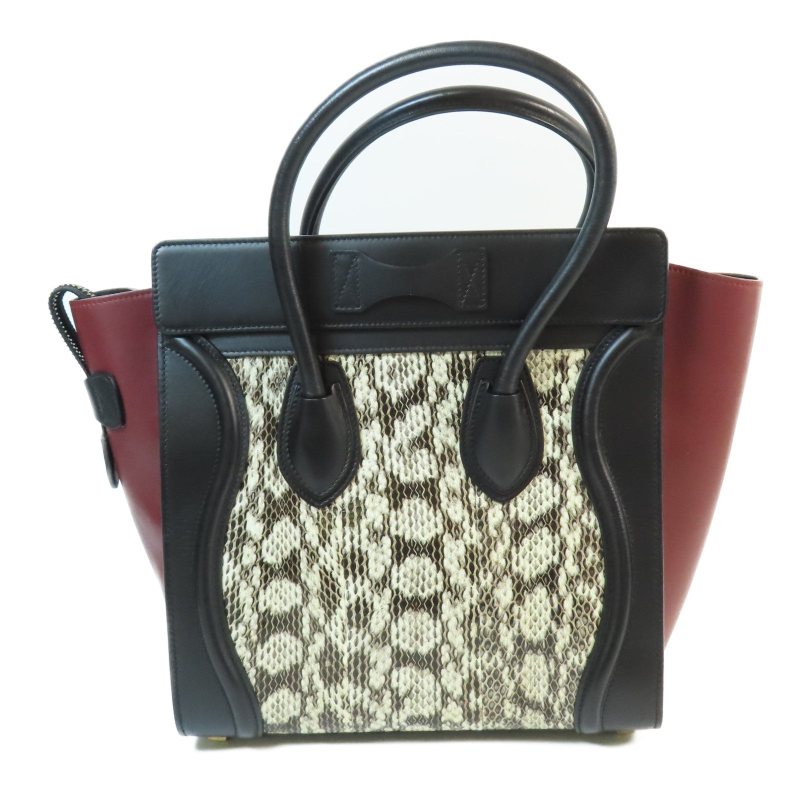 CELINE 牛皮皮革/蛇皮Mini Luggage金扣手挽袋