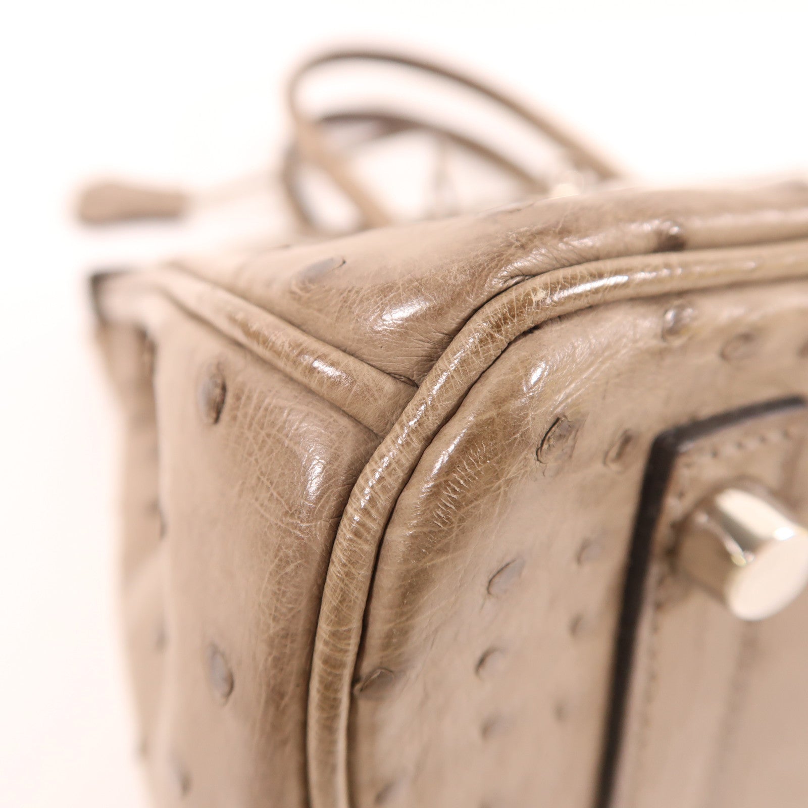 HERMES 鴕鳥皮革Birkin 30銀扣手挽袋灰色