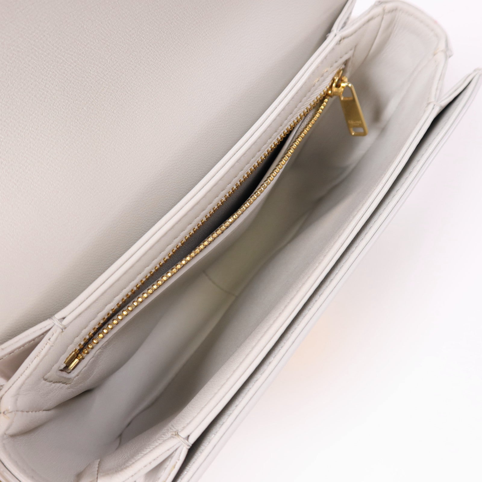 CELINE GHW Teen Triomphe Shoulder Bag Calfskin Leather Light Grey
