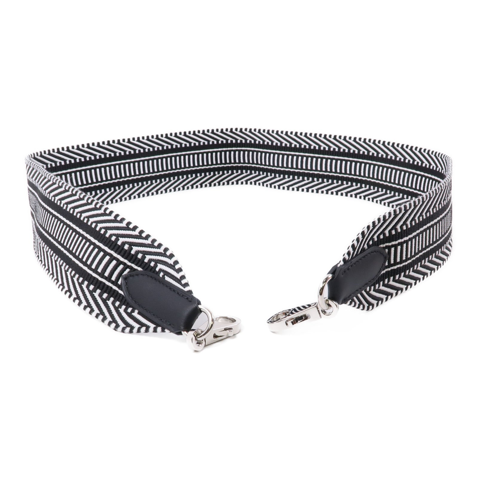 HERMES 帆布Sangle Cavele Strap肩帶黑色/白色