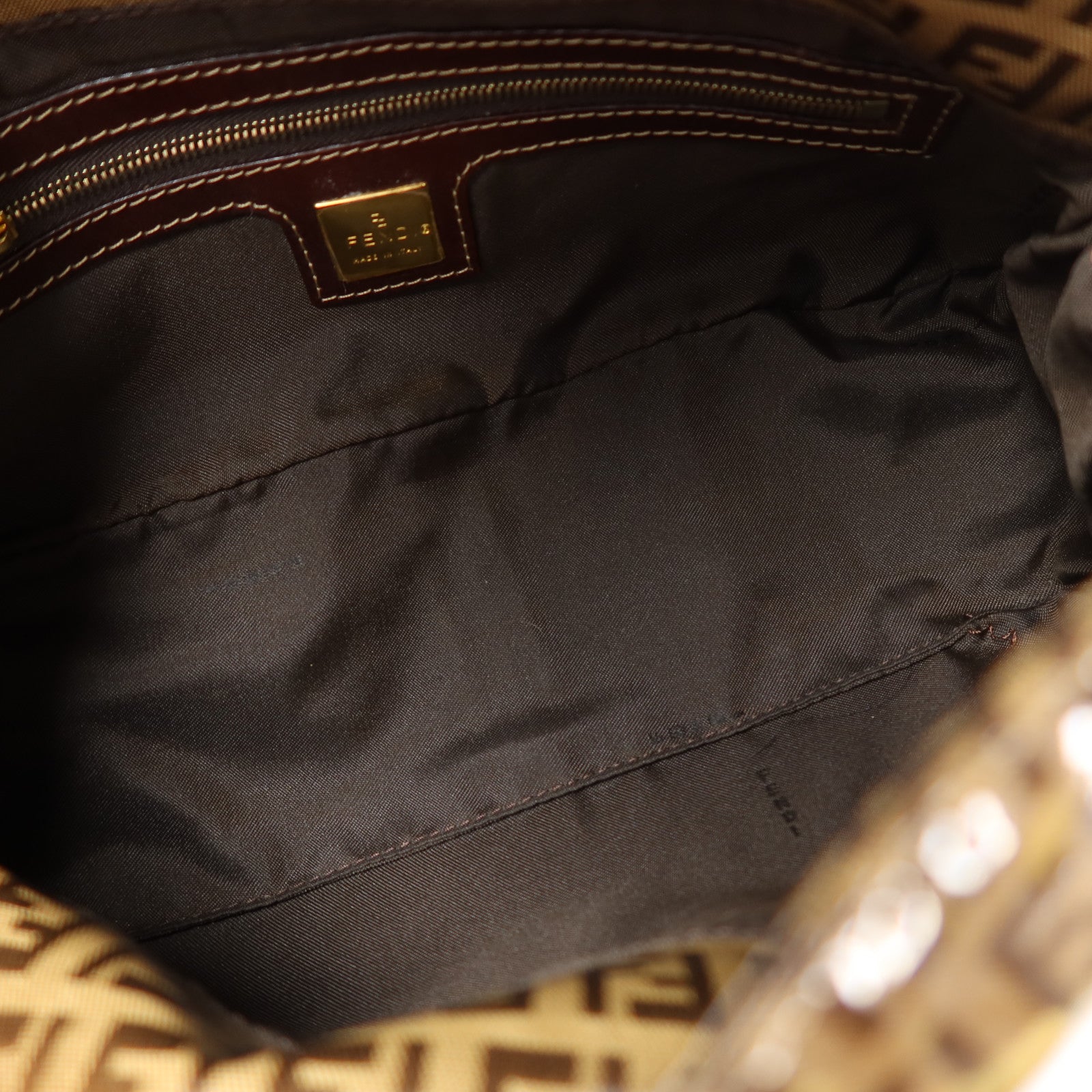 FENDI 塗層帆布Zucchino Double Flap Baguette金扣手挽肩背兩用袋