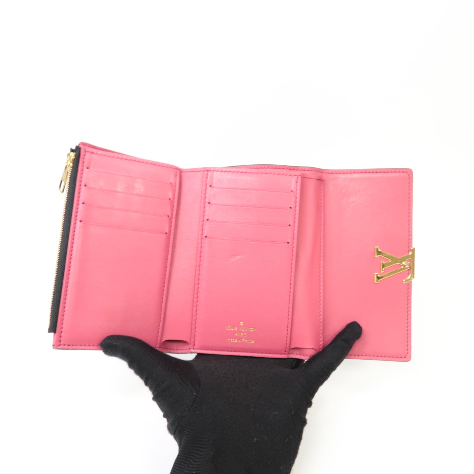LOUIS VUITTON 【激減優惠】牛皮皮革Capucines Compact Wallet金扣錢包黒色