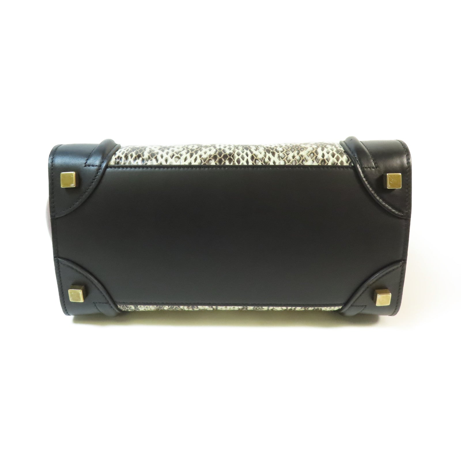 CELINE 牛皮皮革/蛇皮Mini Luggage金扣手挽袋