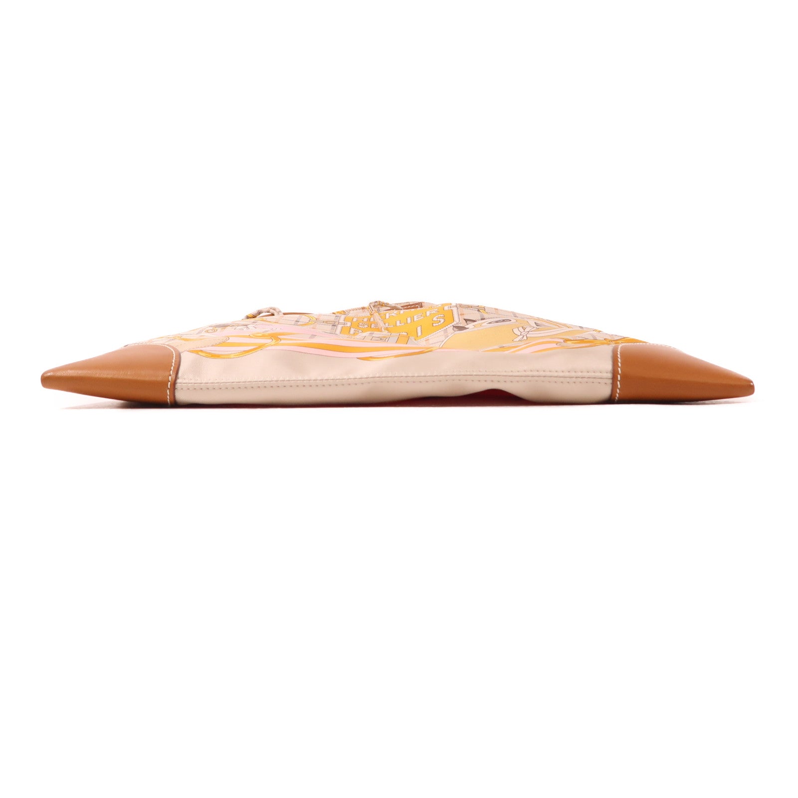 HERMES 絲質/皮革Silky City 33肩背袋Beige/Gold