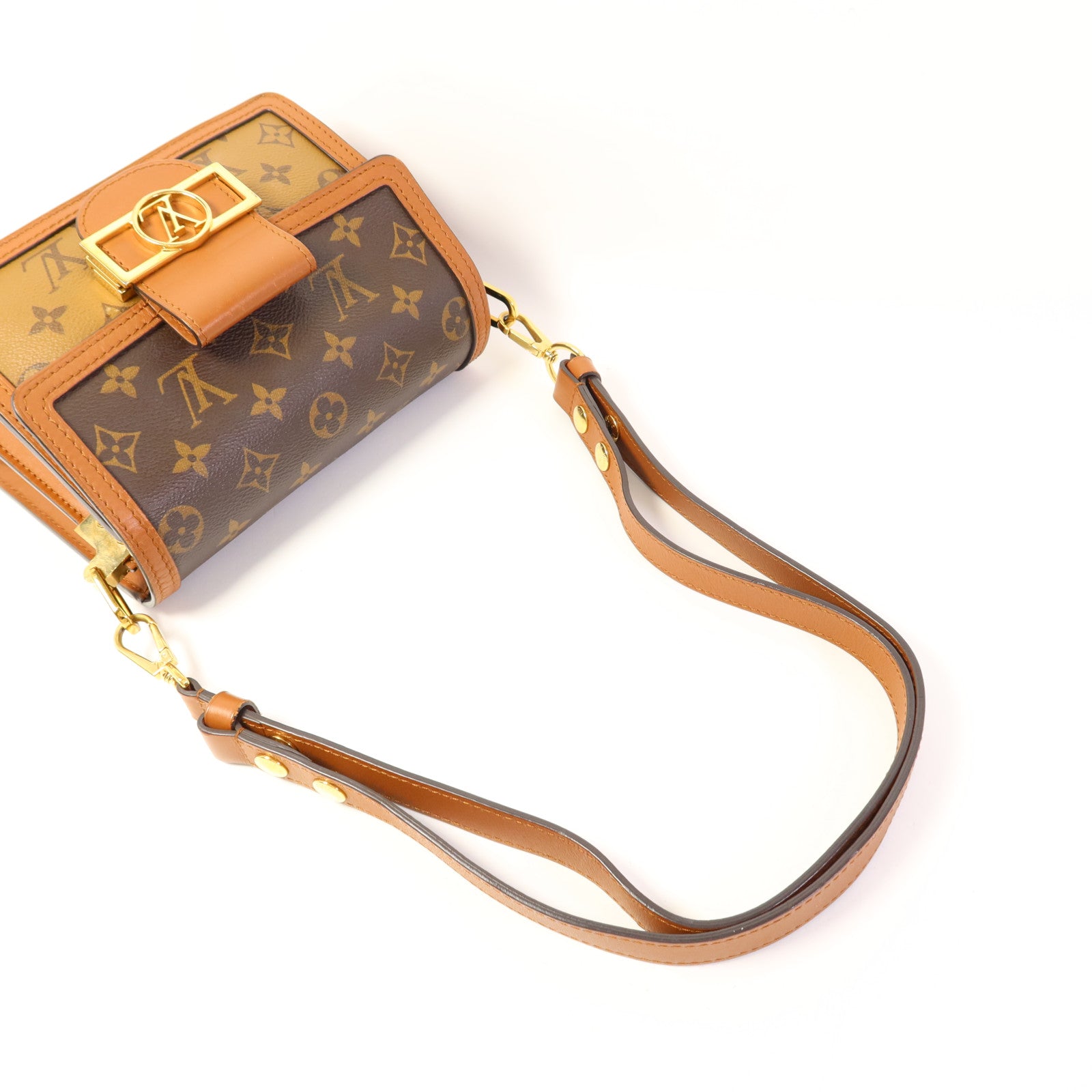 LOUIS VUITTON Monogram Reverse Mini Dauphine金扣肩背袋