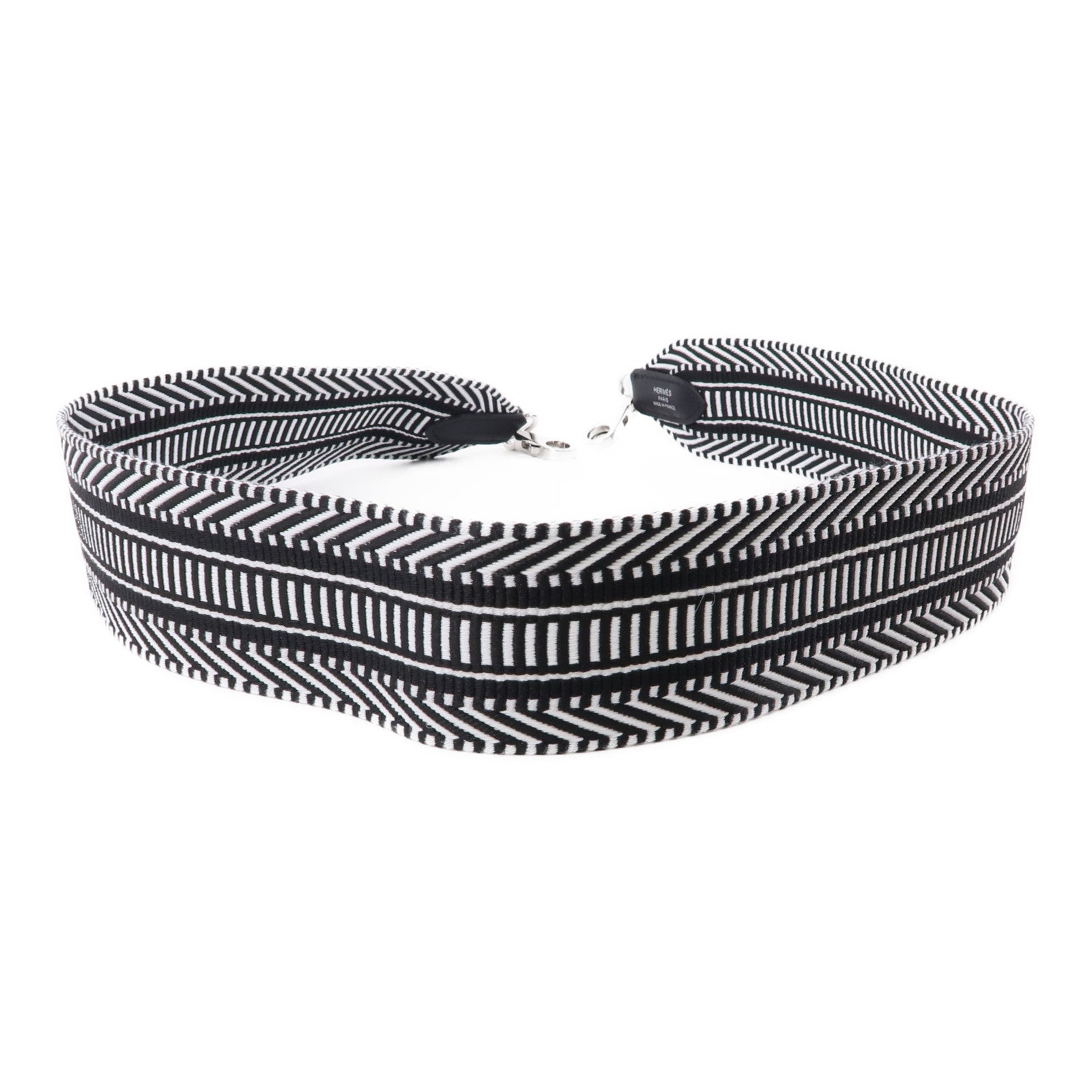 HERMES 帆布Sangle Cavele Strap肩帶黑色/白色