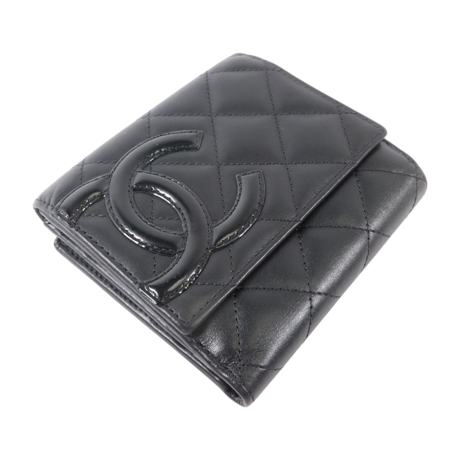 CHANEL 牛皮皮革Cambon Compact Wallet銀扣錢包
