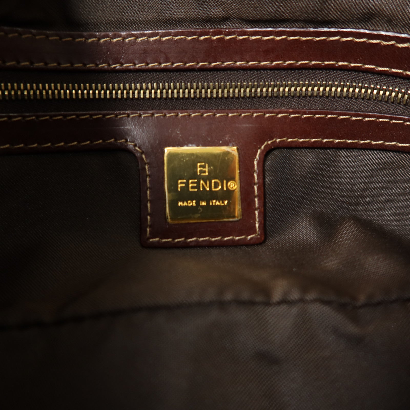 FENDI 塗層帆布Zucchino Double Flap Baguette金扣手挽肩背兩用袋