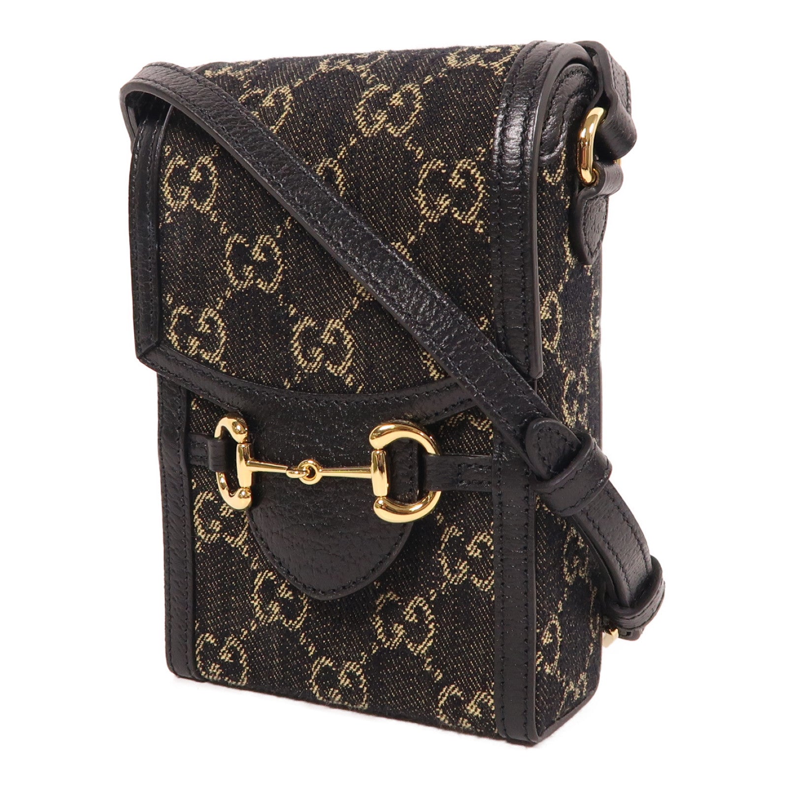 GUCCI 帆布Horsebit 1955 Mini金扣肩背袋