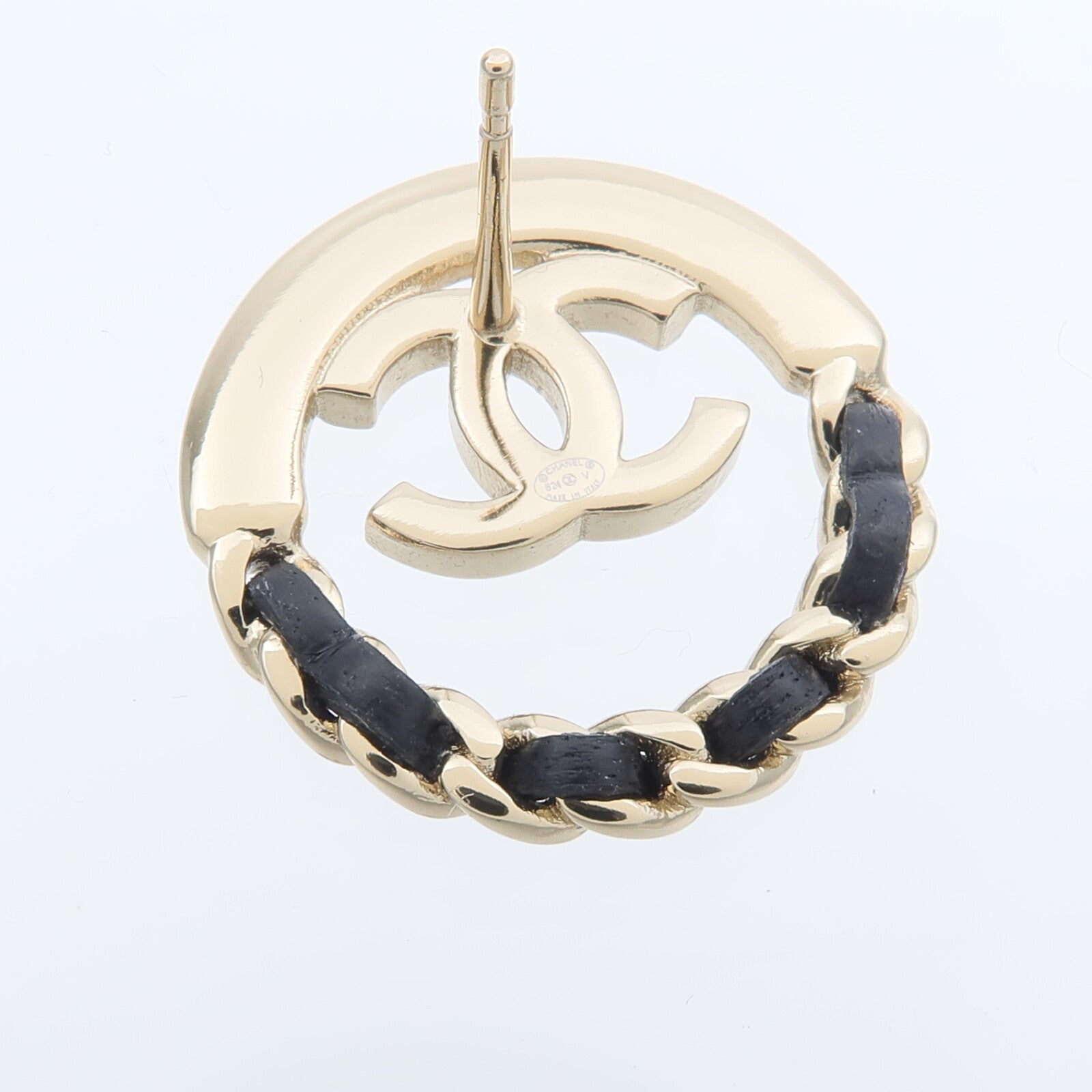 CHANEL 金屬/羊皮皮革Leather-Woven Chain CC Circle Earrings耳環