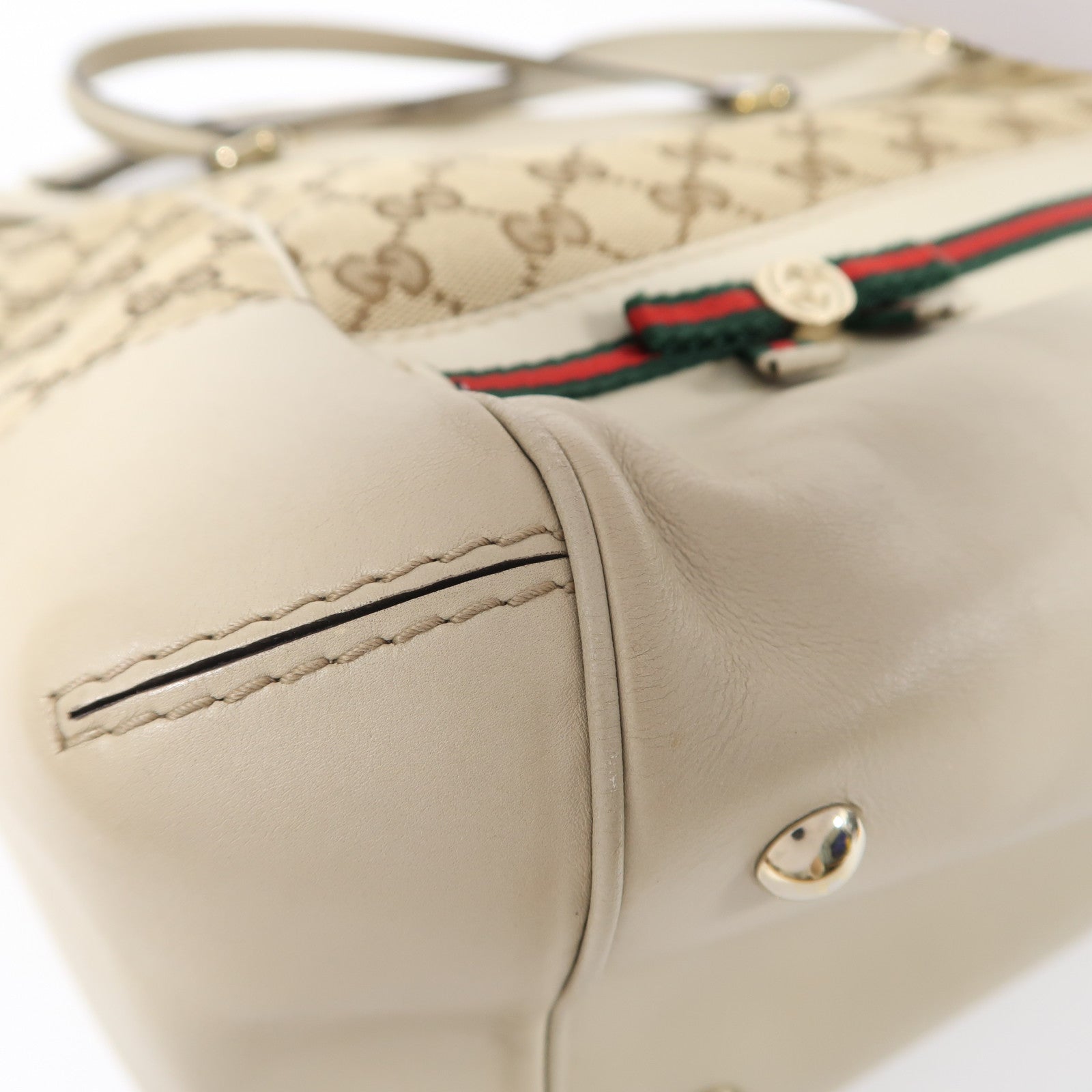 GUCCI 帆布/皮革Mayfair Tote Bag金扣手挽肩背兩用袋米色/啡色