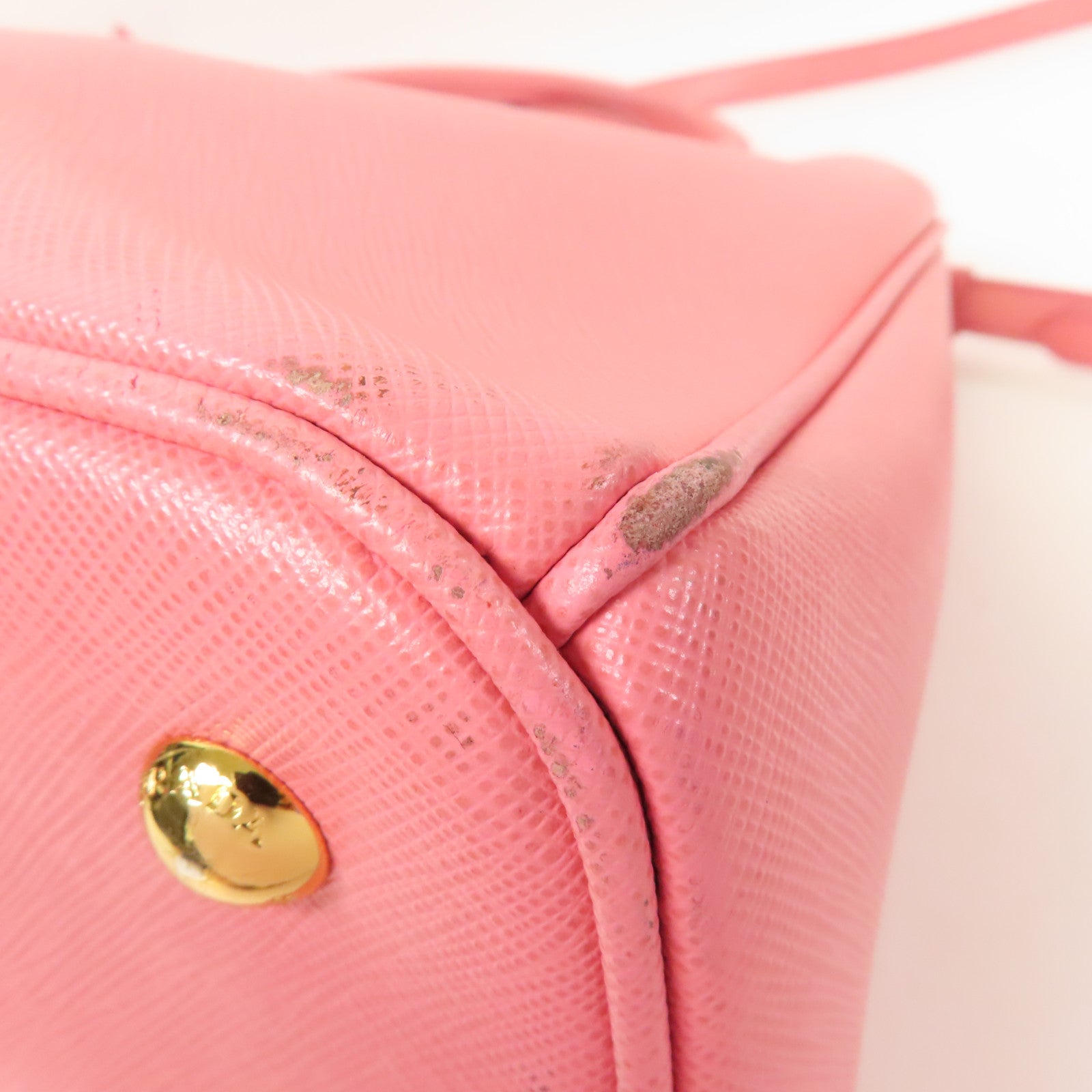 PRADA Saffiano皮革Galleria金扣手挽肩背兩用袋粉紅色