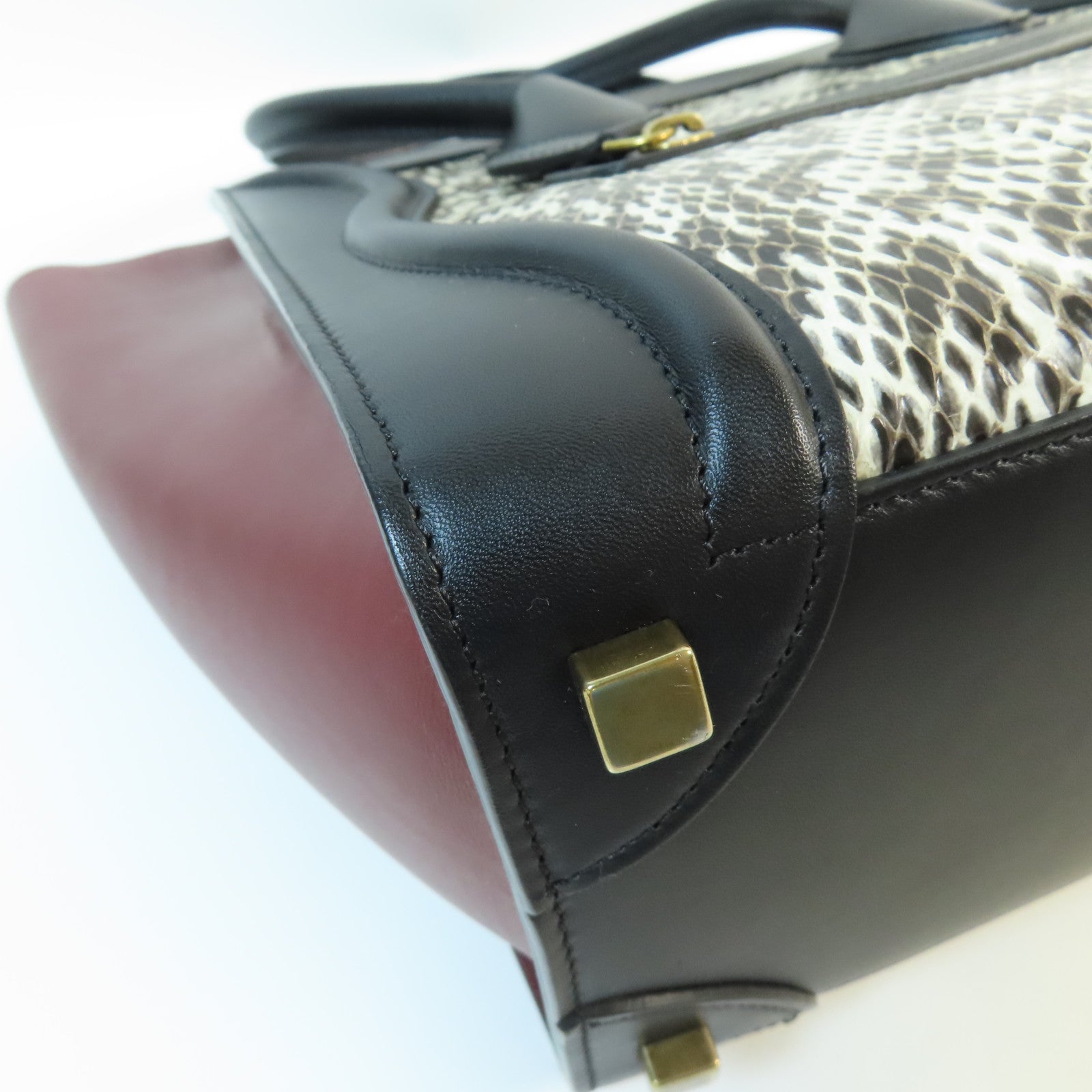 CELINE 牛皮皮革/蛇皮Mini Luggage金扣手挽袋