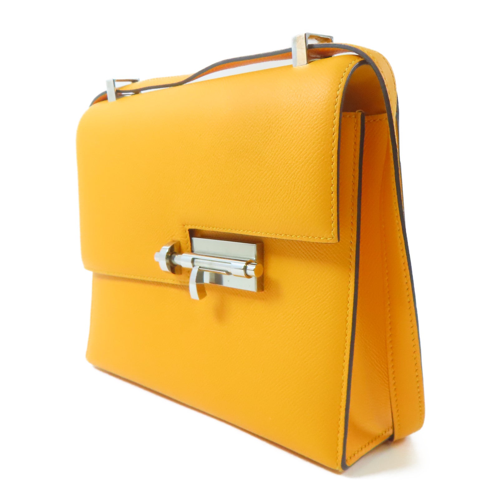HERMES Epsom皮革Verrou 23銀扣肩背袋Jaune D'or/橙色