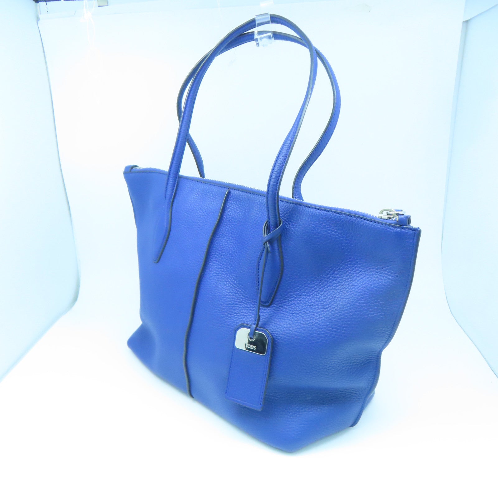 TOD'S cowhide leather Shoulder Bag silver buckle shoulder bag blue