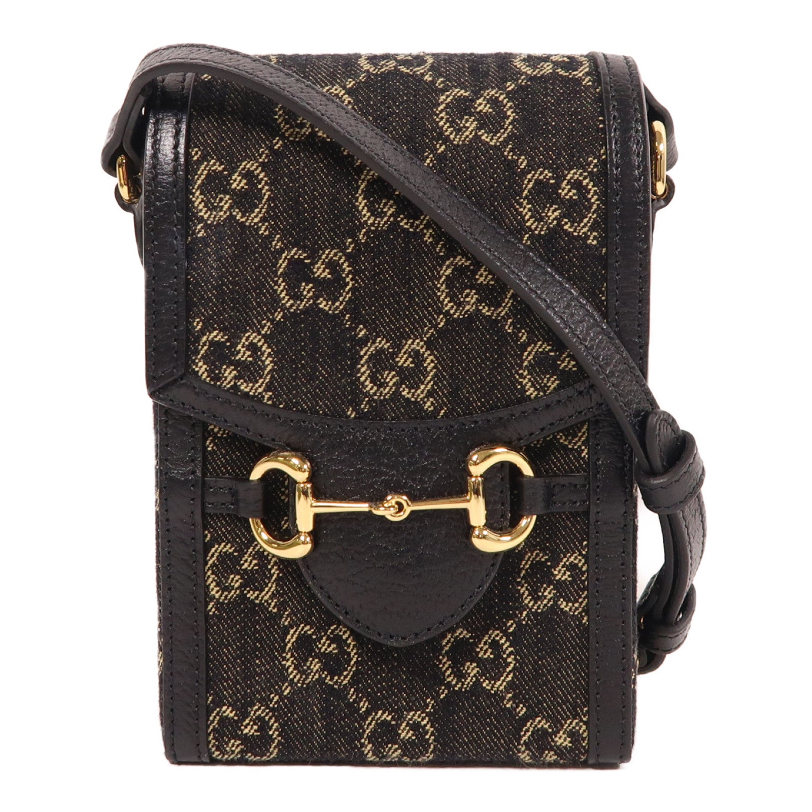 GUCCI 帆布Horsebit 1955 Mini金扣肩背袋