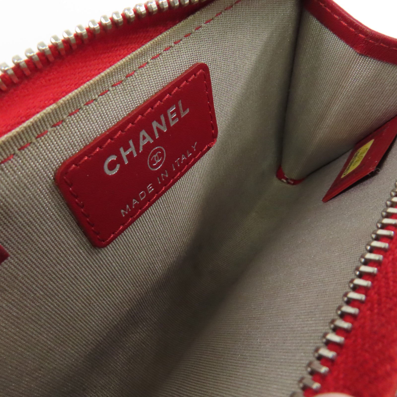 CHANEL 【激減優惠】菱格漆皮皮革Coin Case銀扣零錢包紅色