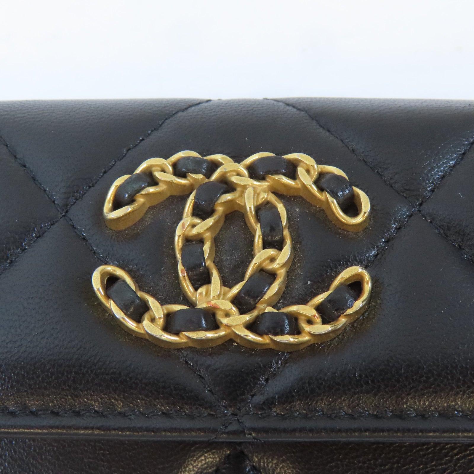 CHANEL 菱格羊皮皮革Card Case金扣卡片套黑色