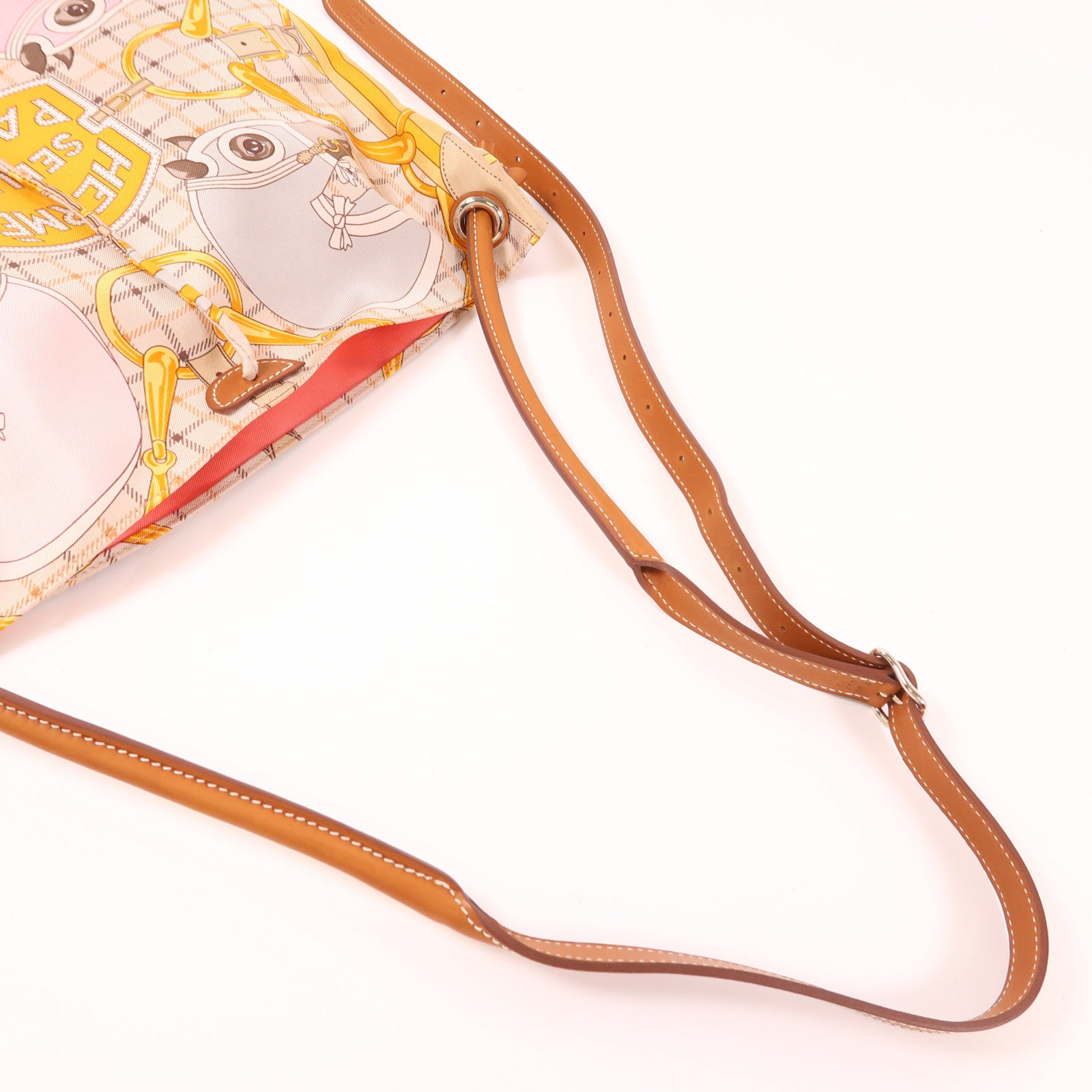 HERMES 絲質/皮革Silky City 33肩背袋Beige/Gold